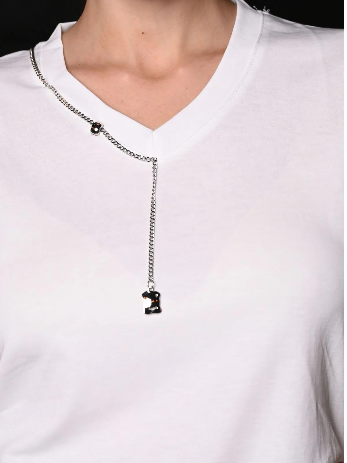 Odette White Cotton Jersey Embellished Top For Women - Image 5