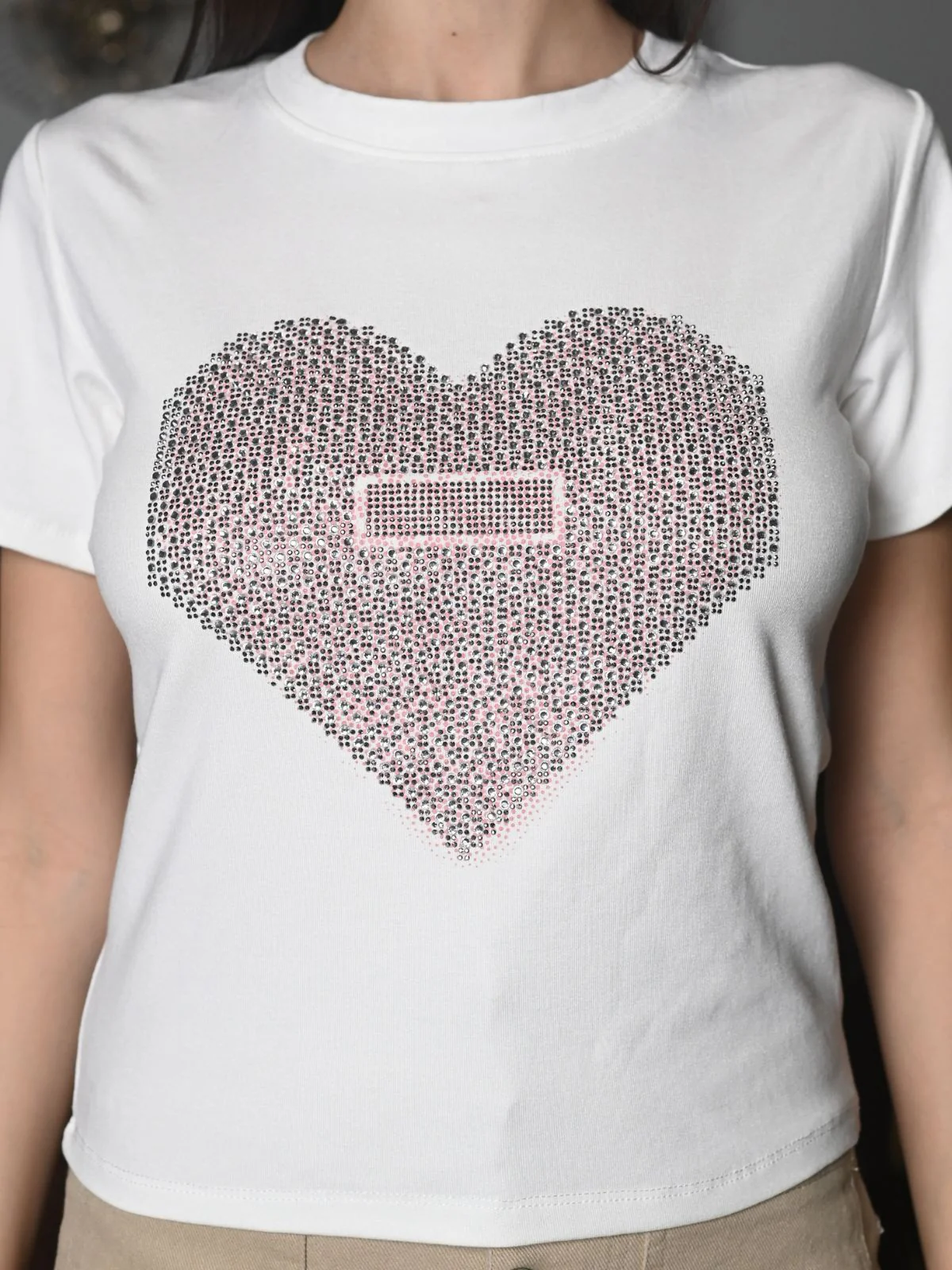 Odette White Cotton Jersey Embellished T-Shirt For Women - Image 6