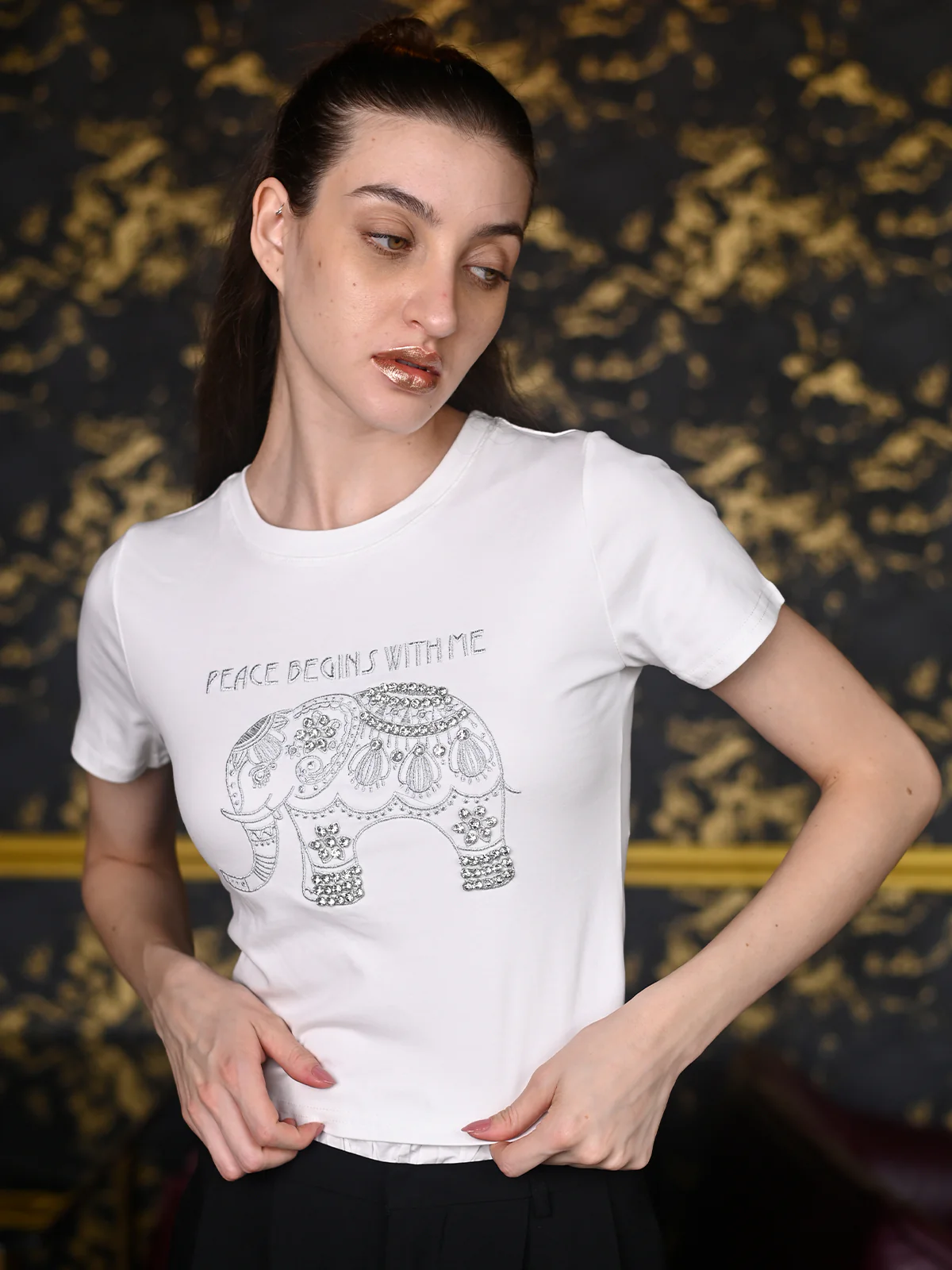 Odette White Cotton Jersey Embroidered T-Shirt For Women - Image 3