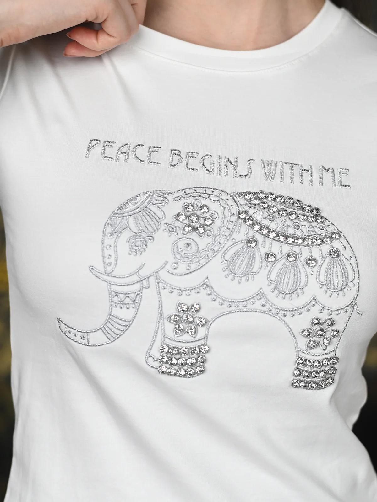 Odette White Cotton Jersey Embroidered T-Shirt For Women - Image 6