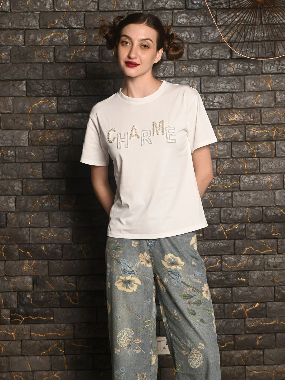 Odette White Cotton Jersey Embroidered T-Shirt For Women - Image 2