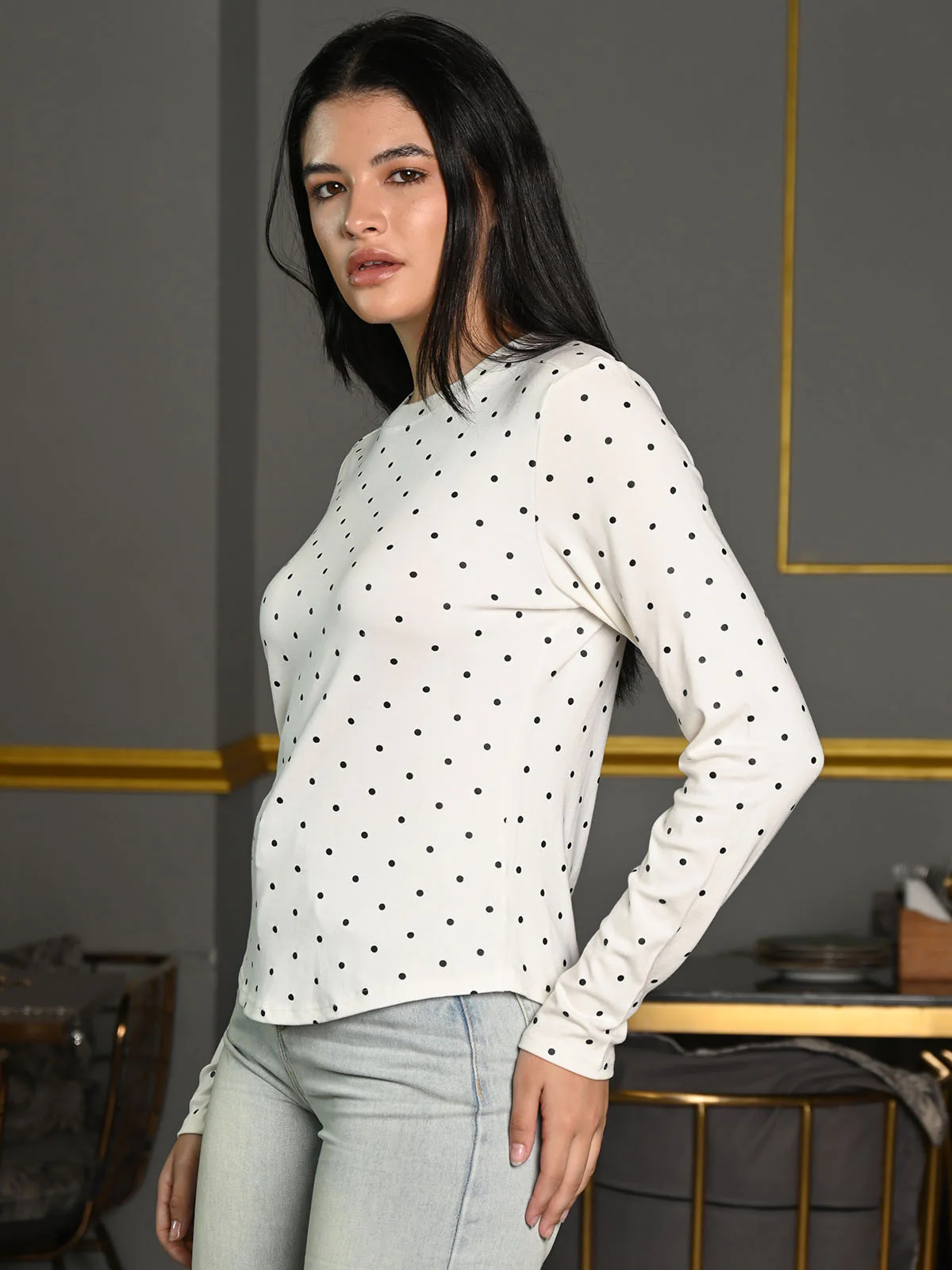 Odette White Cotton Jersey Printed Top For Women - Image 3