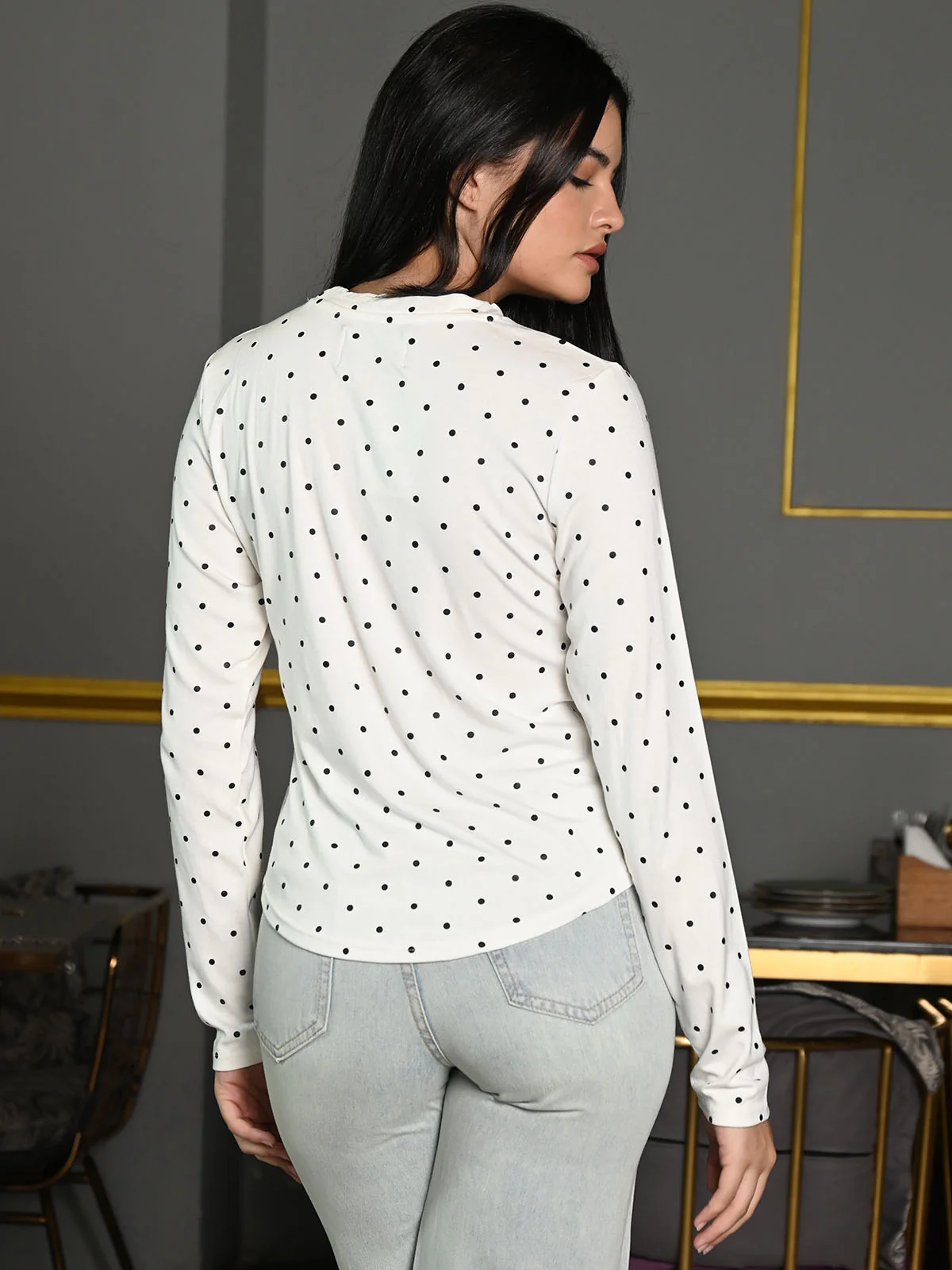 Odette White Cotton Jersey Printed Top For Women - Image 4