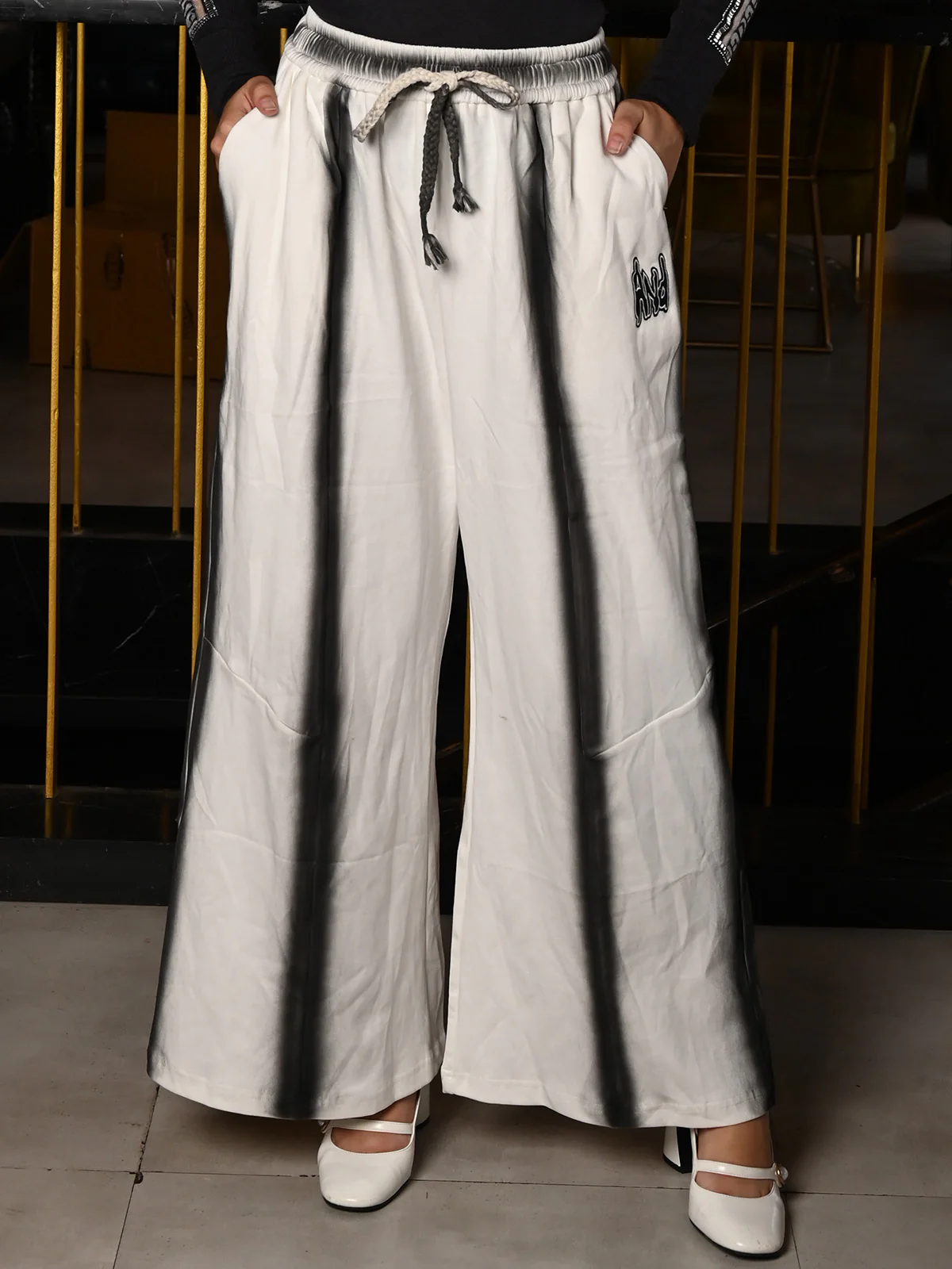 Odette White Cotton Jersey Spray Paint Track For Women - Image 2