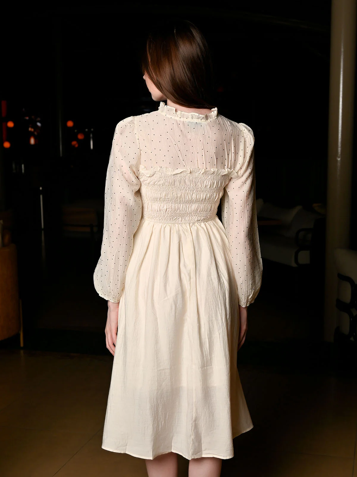 Odette White Cotton & Linen Printed Dress For Women - Image 4