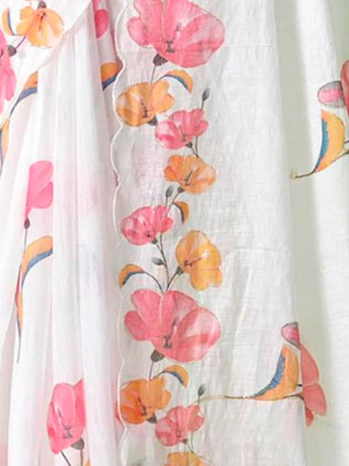Odette White Cotton Linen Solid Printed Saree For Women - Image 6