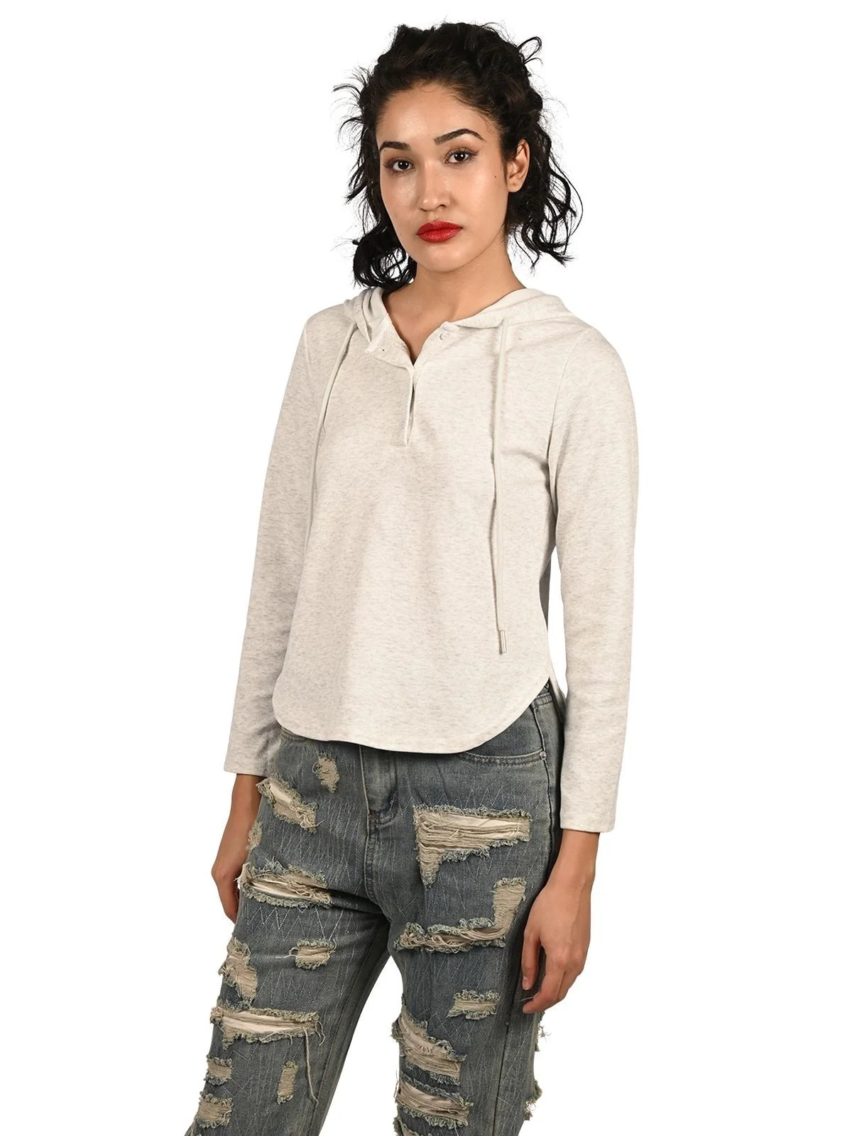 Odette White Cotton Lycra Solid Top For Women - Image 2