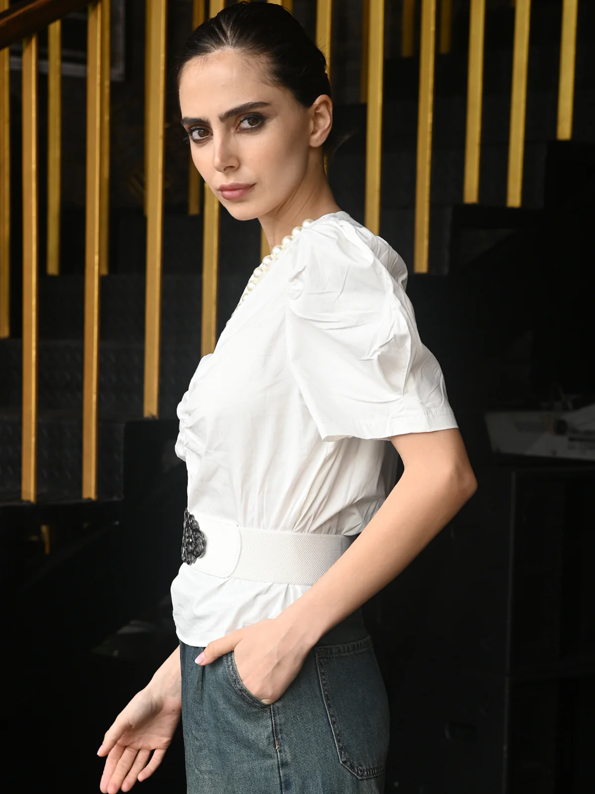 Odette White Cotton Poplin Embroidered Top For Women - Image 4