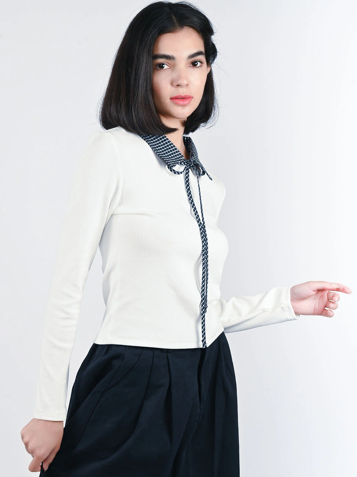Odette White Cotton Rib Solid Top For Women - Image 2