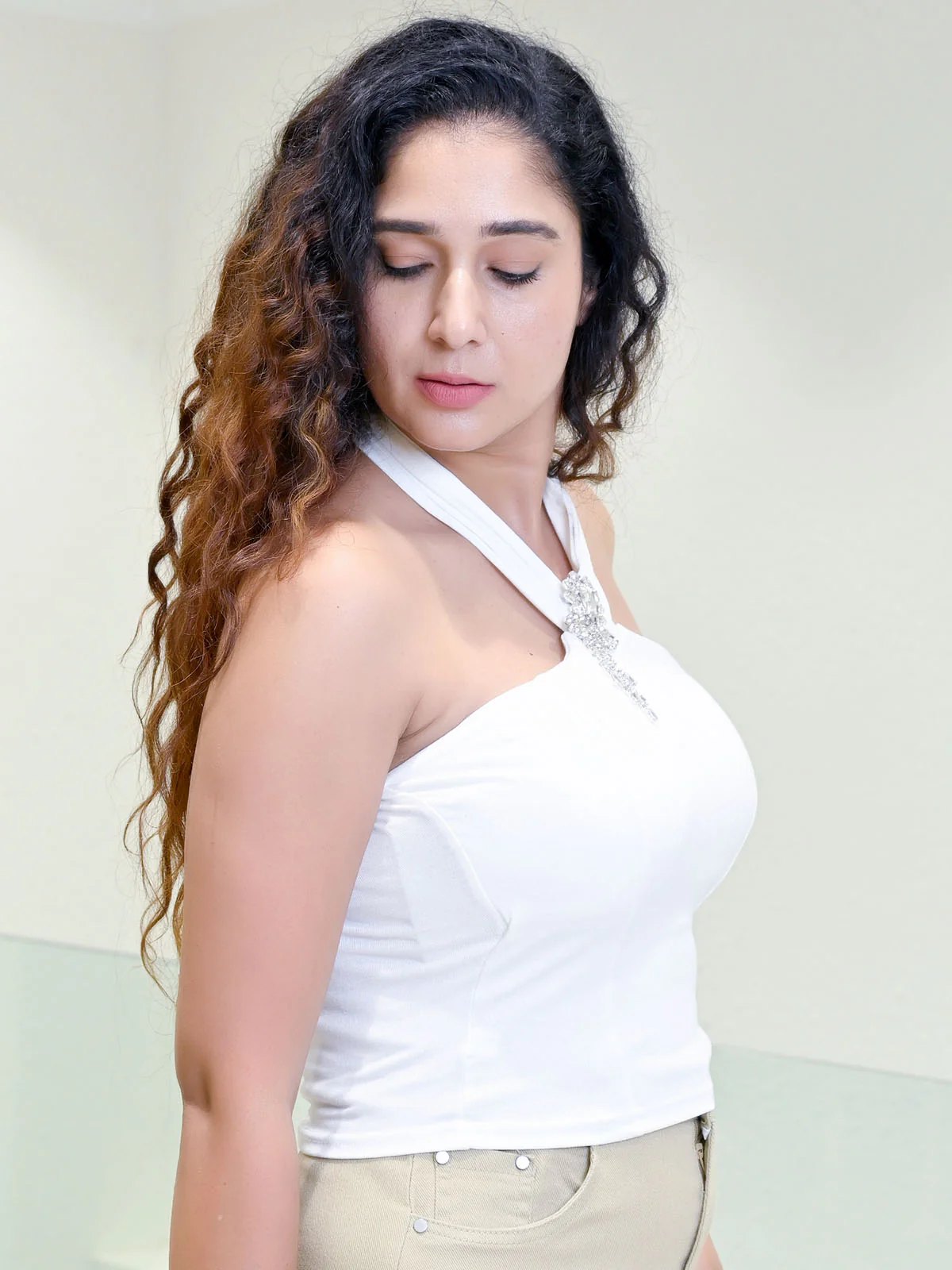 Odette White Cotton Rib Solid Top For Women Fashionable Style - Image 2