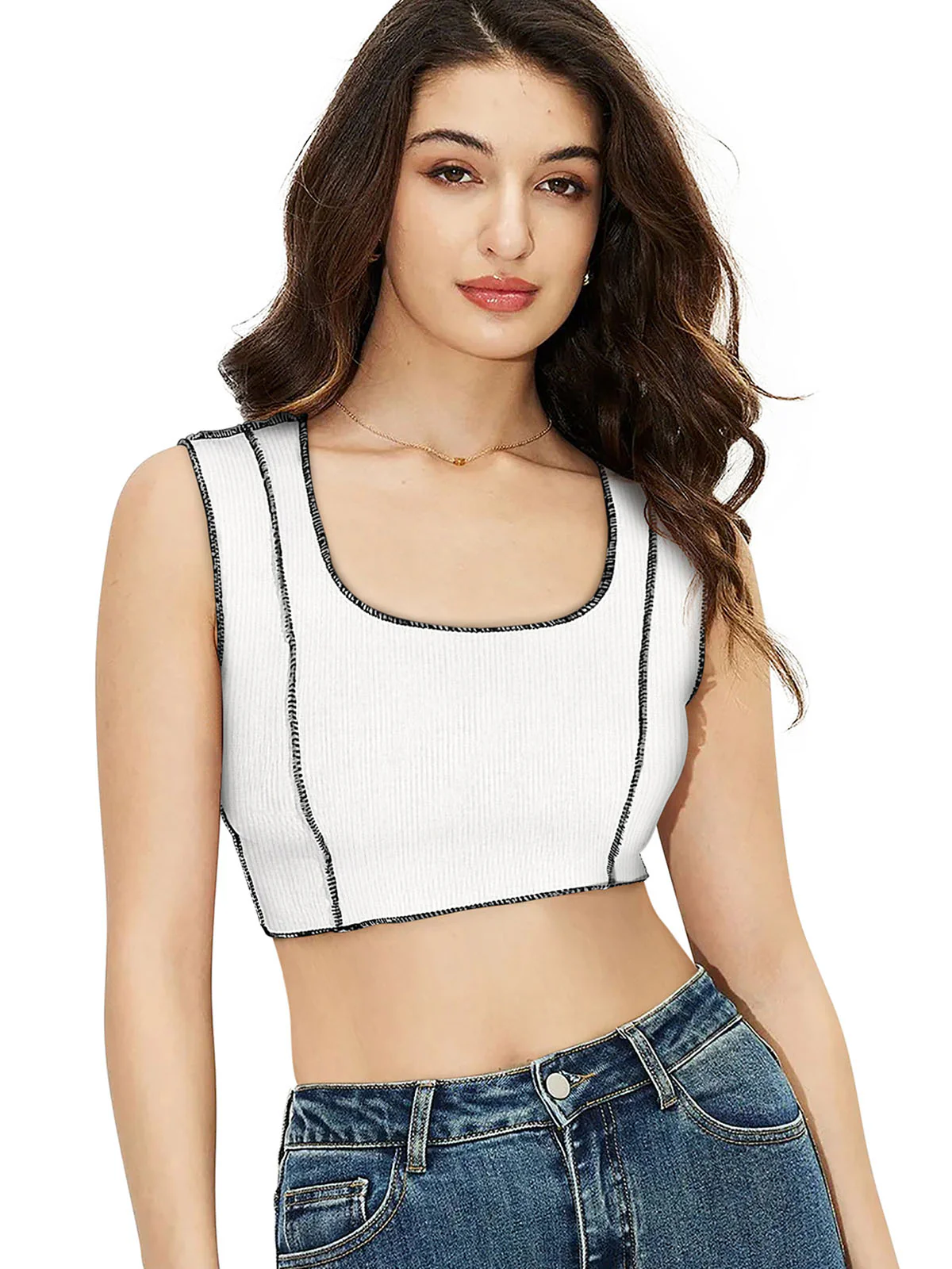 Odette White Cotton Solid Top For Women - Image 3
