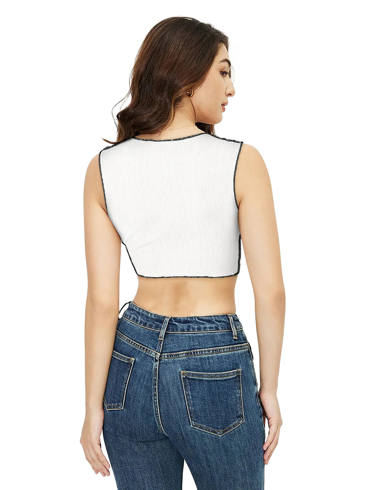 Odette White Cotton Solid Top For Women - Image 4