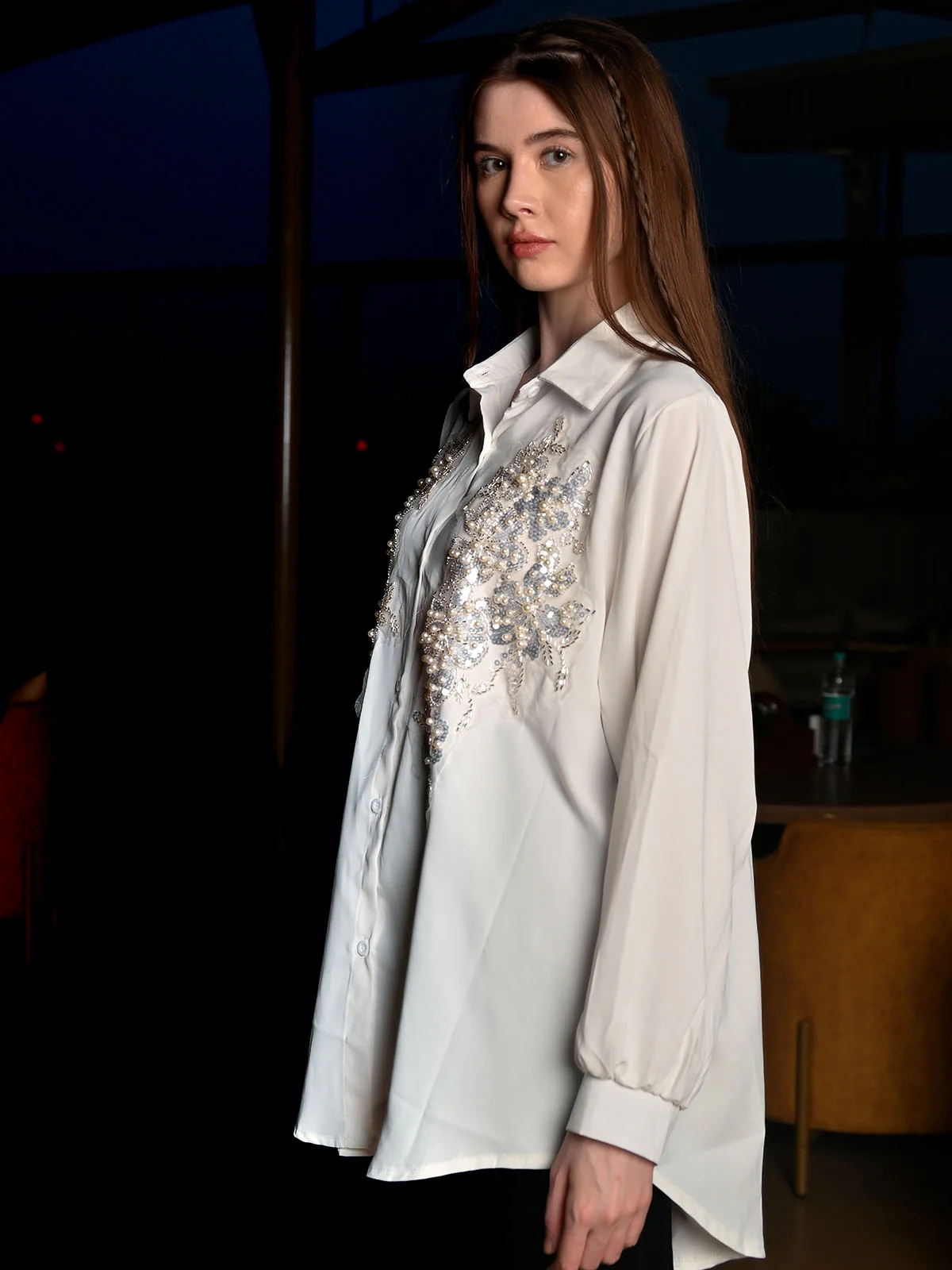 Odette White Crepe Solid Top For Women - Image 4