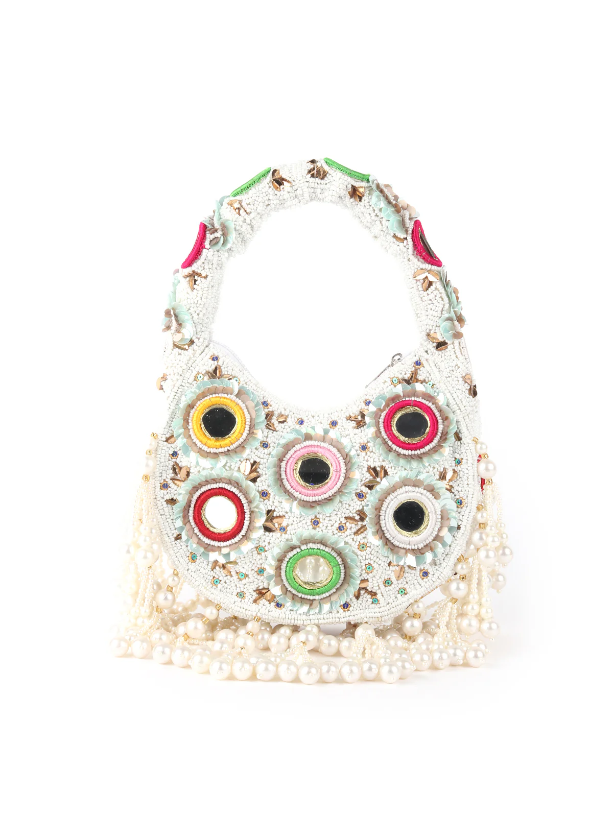 Odette White Cutdana Embroidered Clutch For Women - Image 5