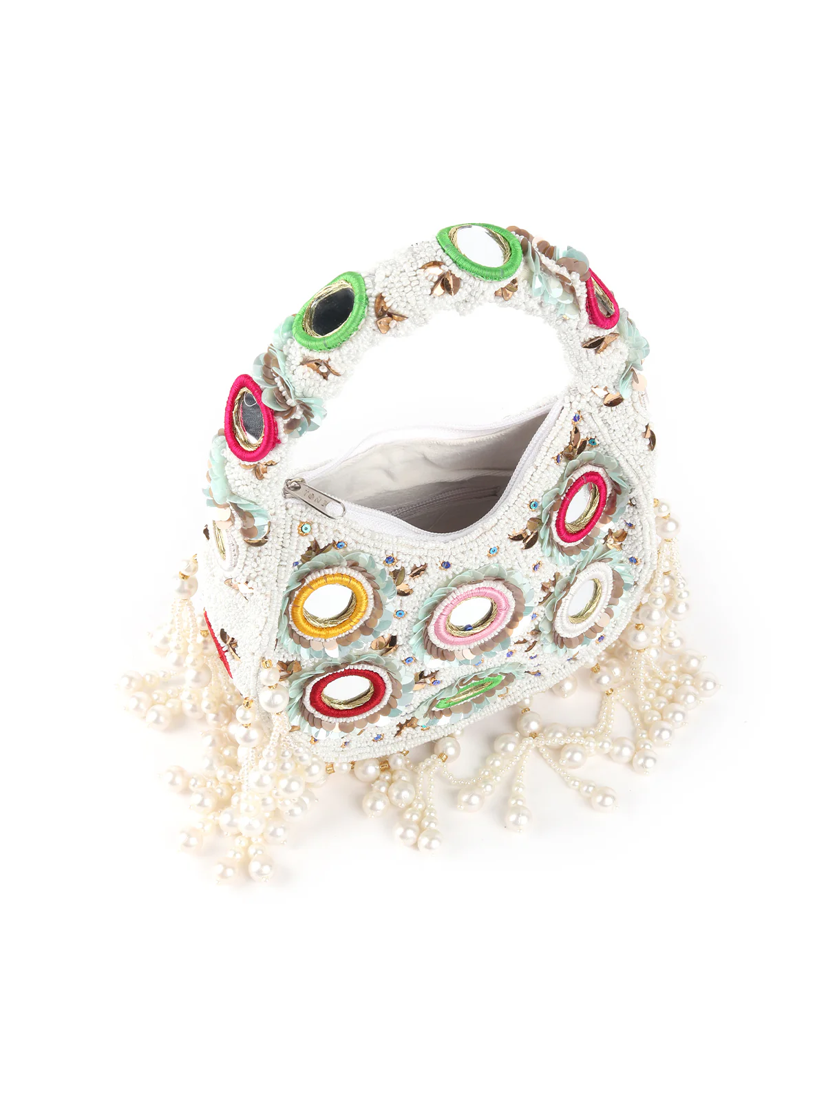Odette White Cutdana Embroidered Clutch For Women - Image 6