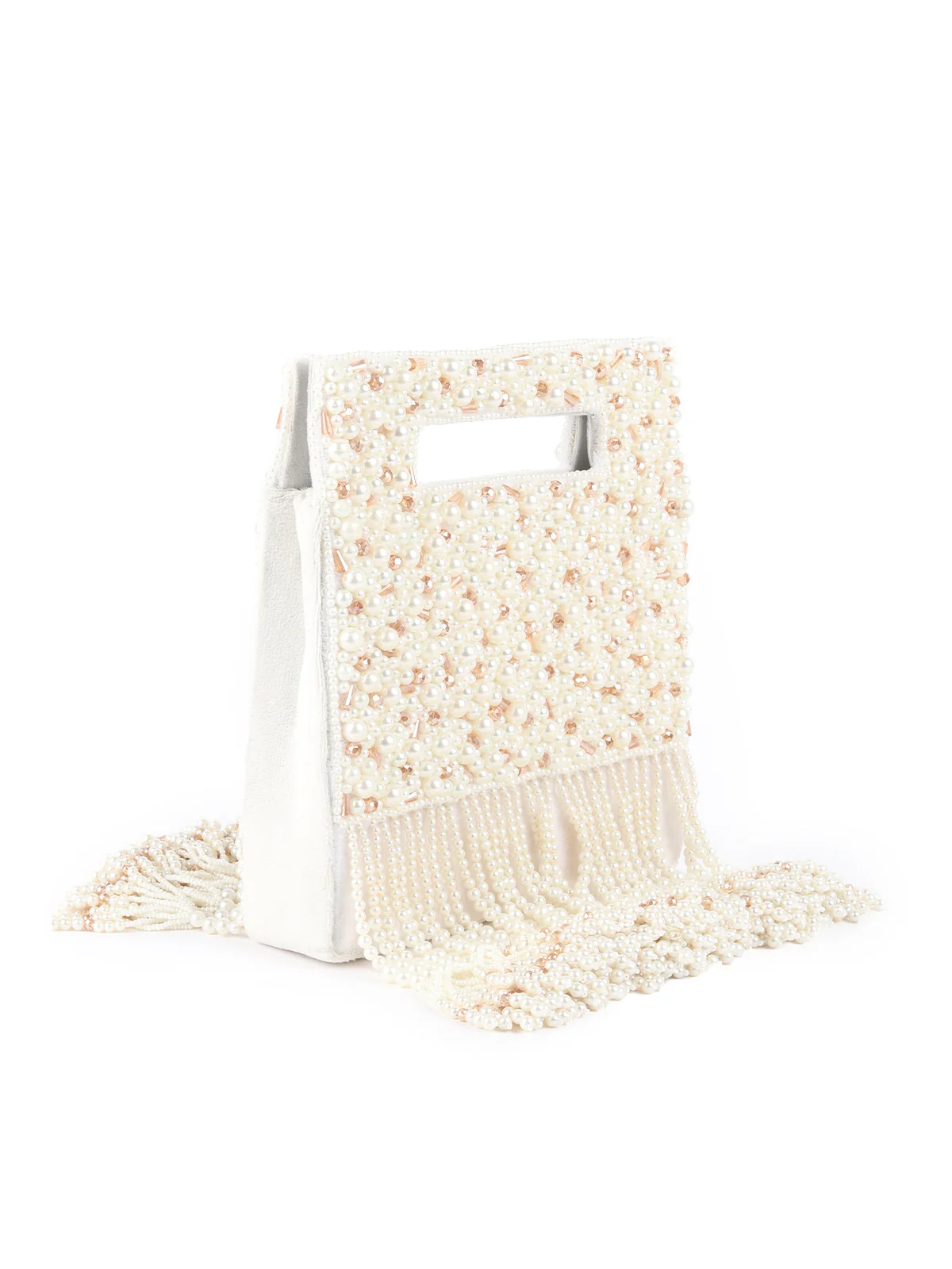 Odette White Cutdana Structured Clutch For Women - Image 4