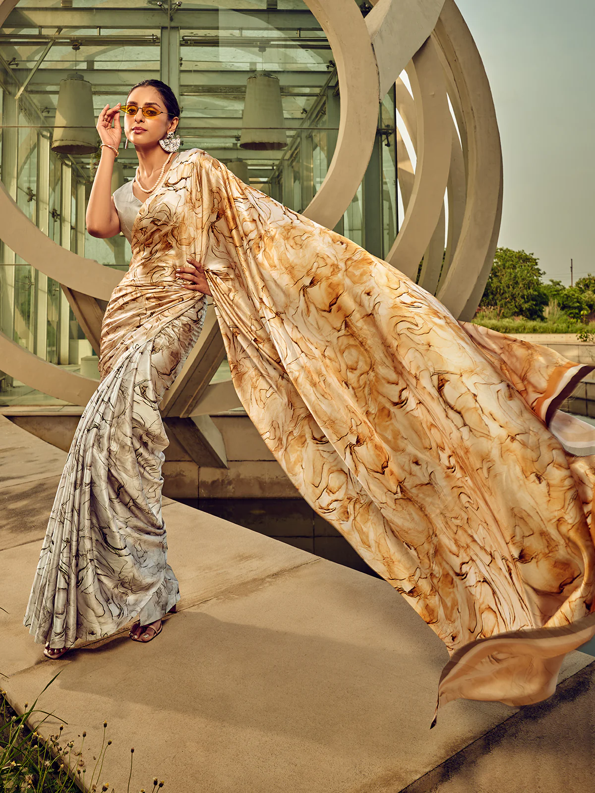 Odette White Digital Printed Saree For Women - Image 2