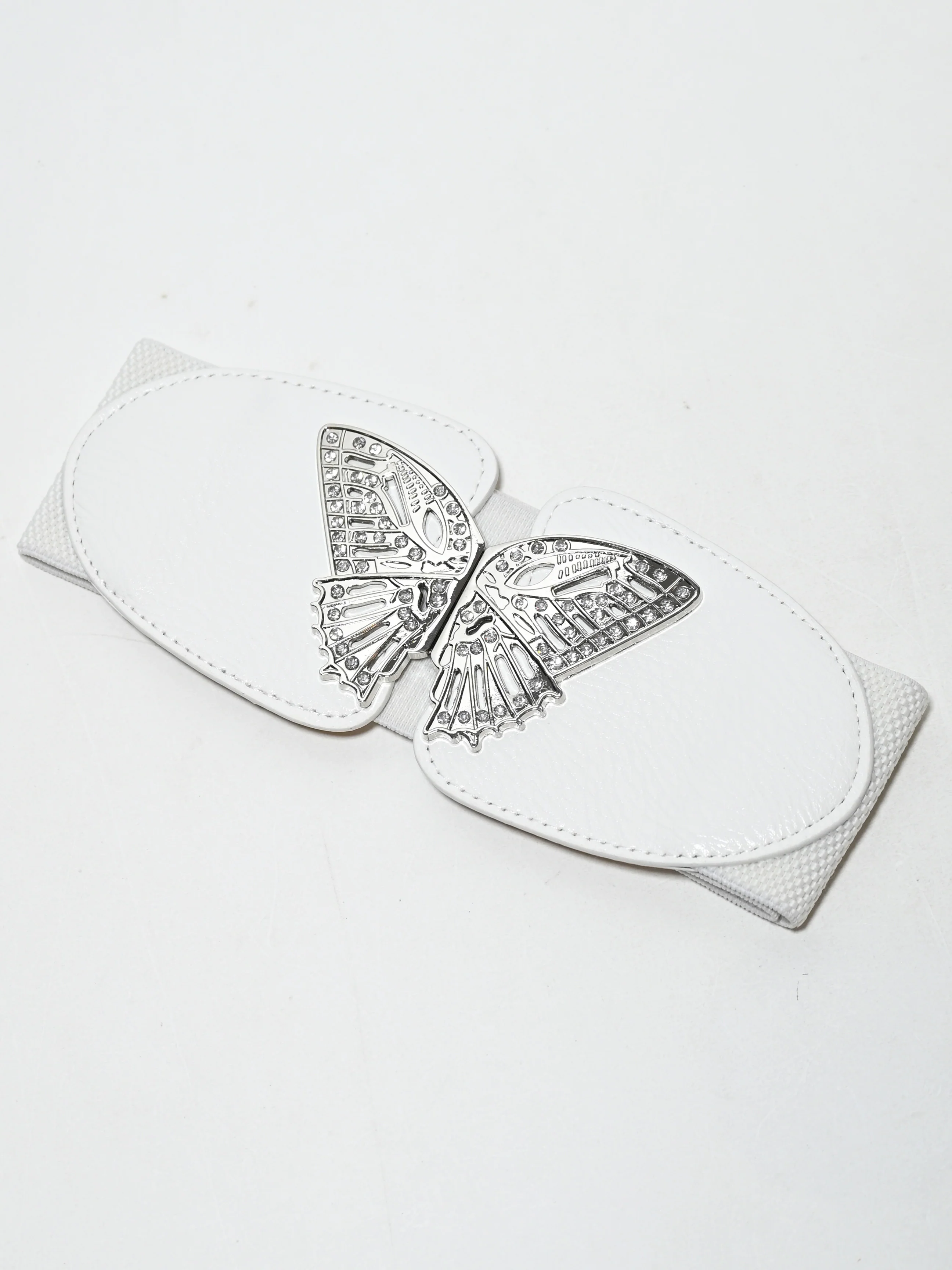 Odette White Elastic Metallic Design Belt For Women - Image 2