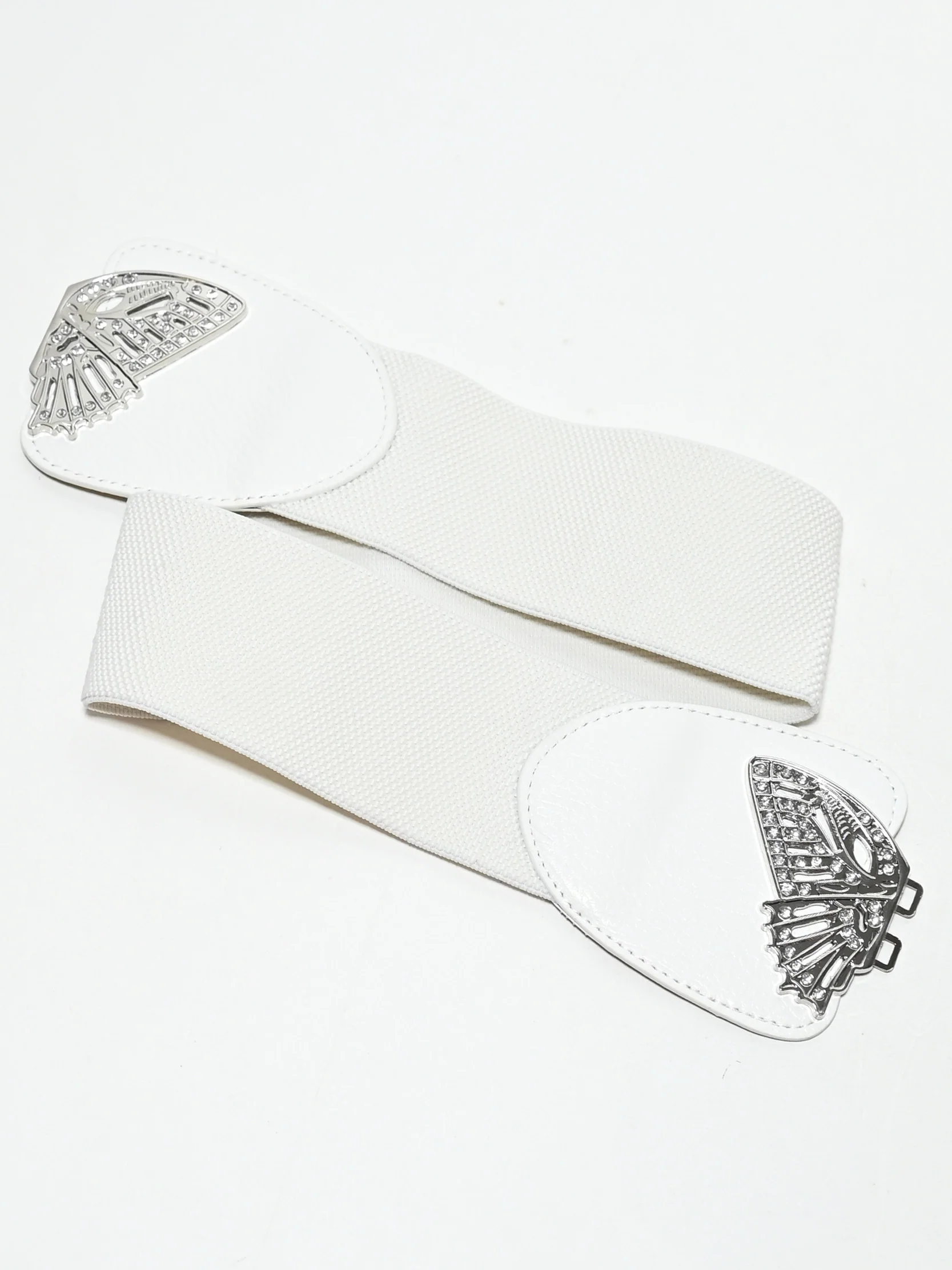 Odette White Elastic Metallic Design Belt For Women - Image 4