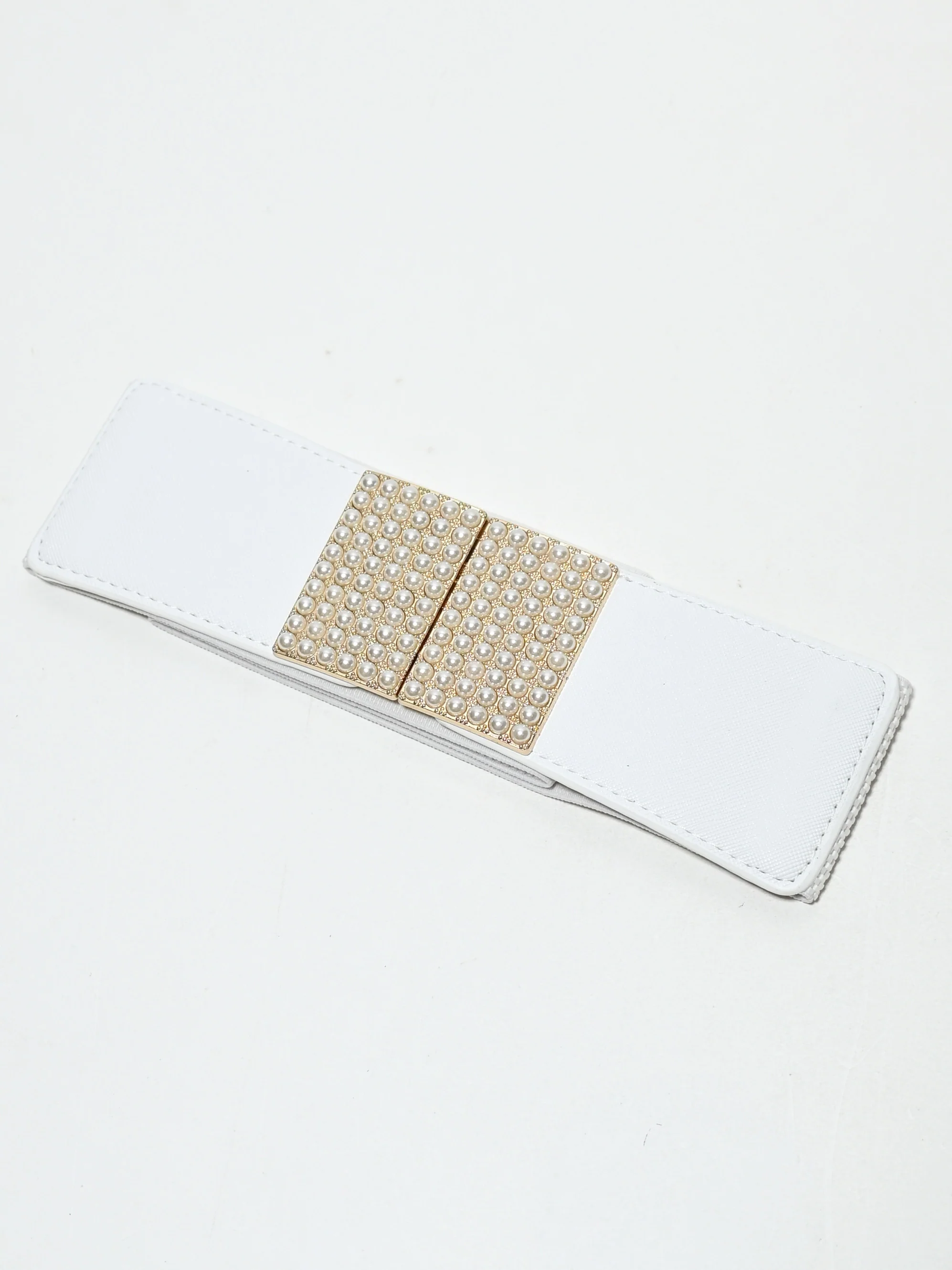 Odette White Elastic Pearl Belt For Women - Image 2