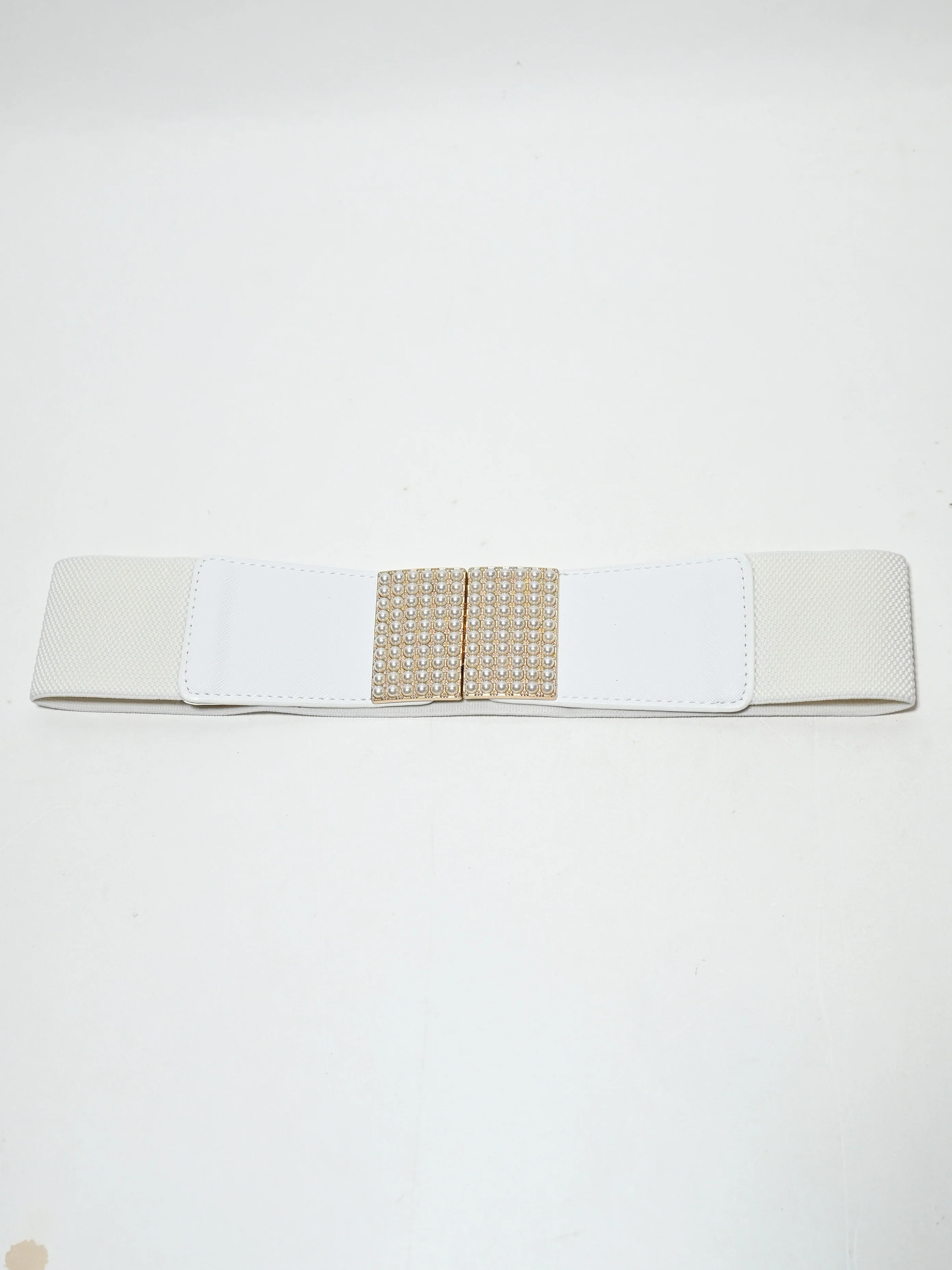 Odette White Elastic Pearl Belt For Women - Image 4