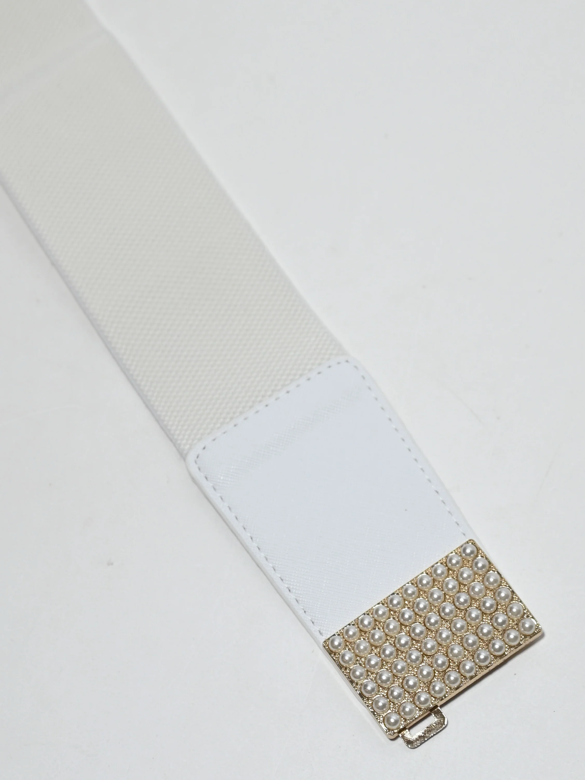 Odette White Elastic Pearl Belt For Women - Image 5