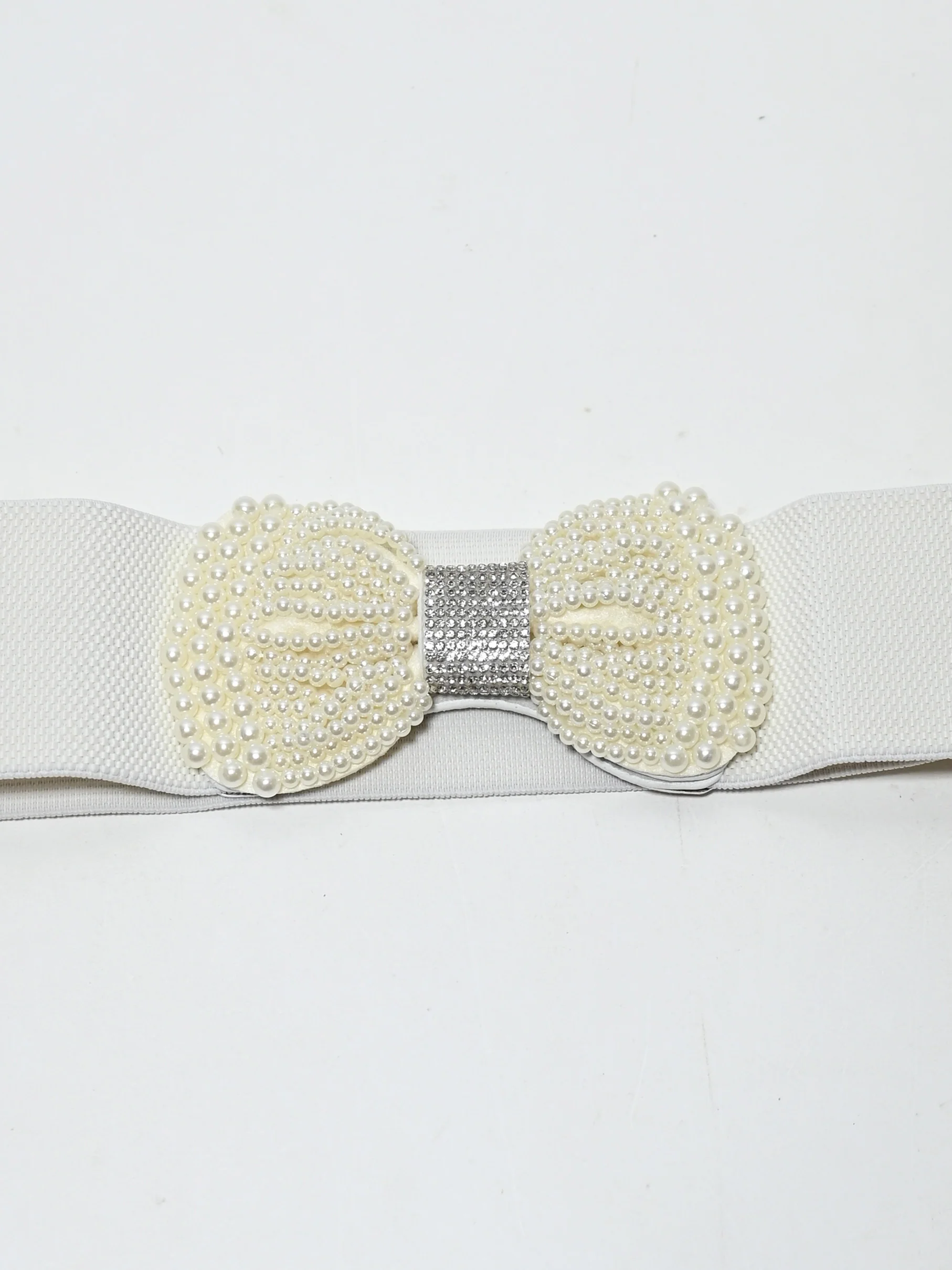 Odette White Elastic Pearl Belt For Women - Image 4