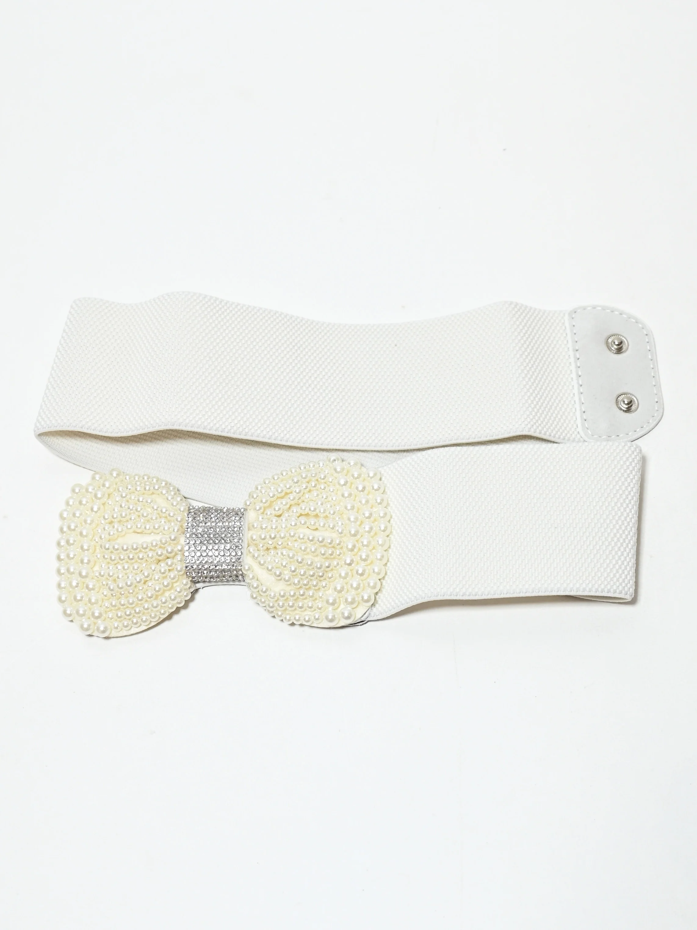 Odette White Elastic Pearl Belt For Women - Image 5