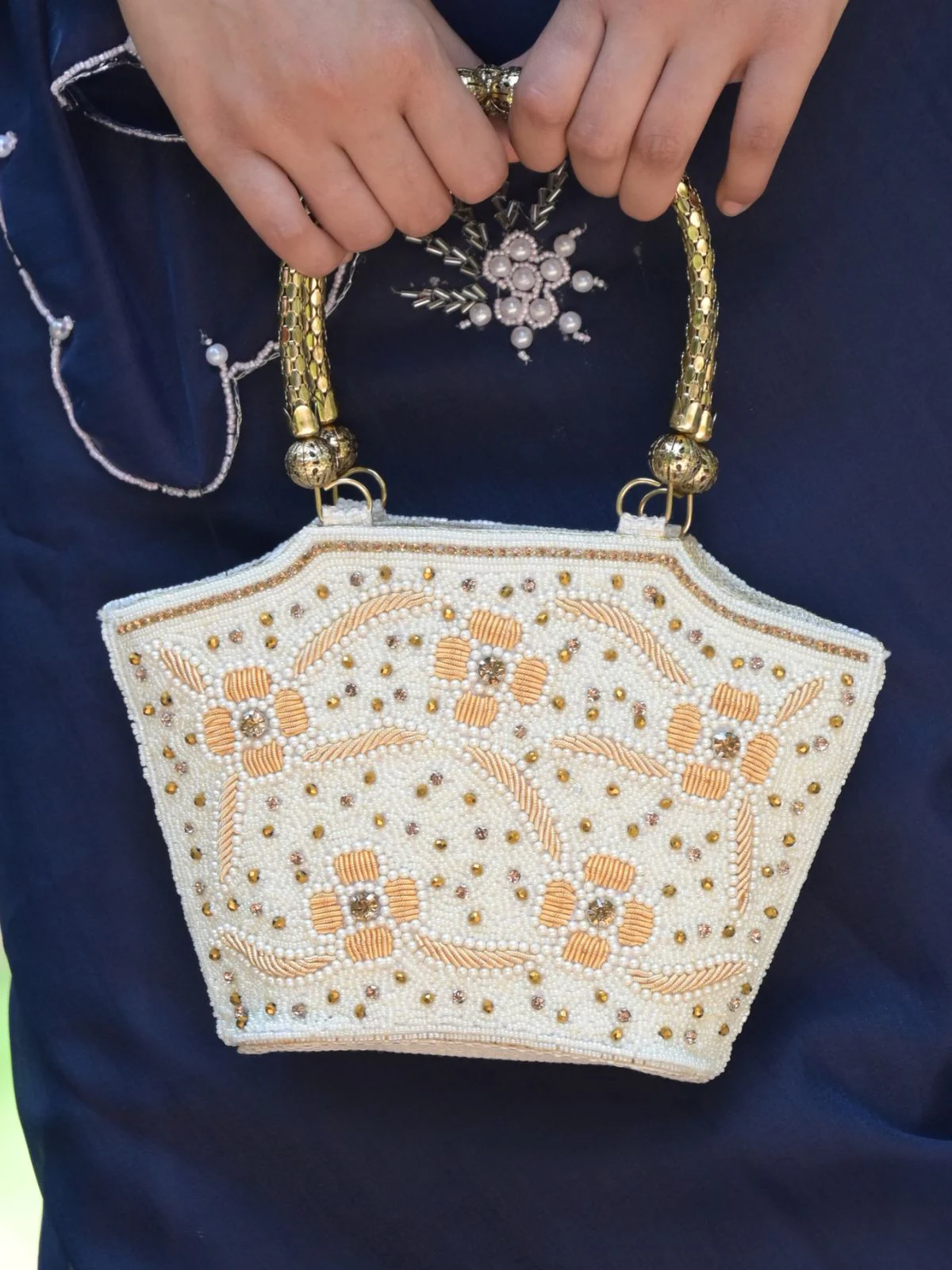 Odette White Embroidered Clutch Bag For Women - Image 2