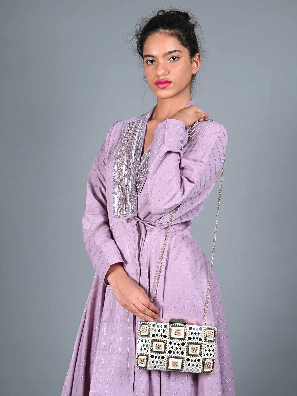 Odette White Embroidered Clutch Bag For Women - Image 2