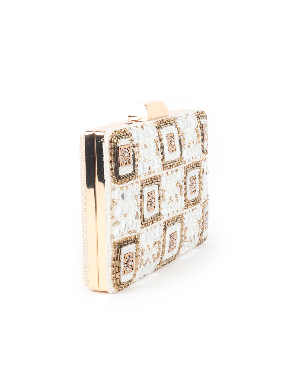 Odette White Embroidered Clutch Bag For Women - Image 4