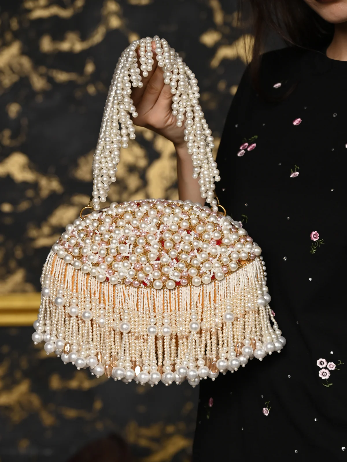 Odette White Embroidered Clutch With Tassels For Women - Image 2