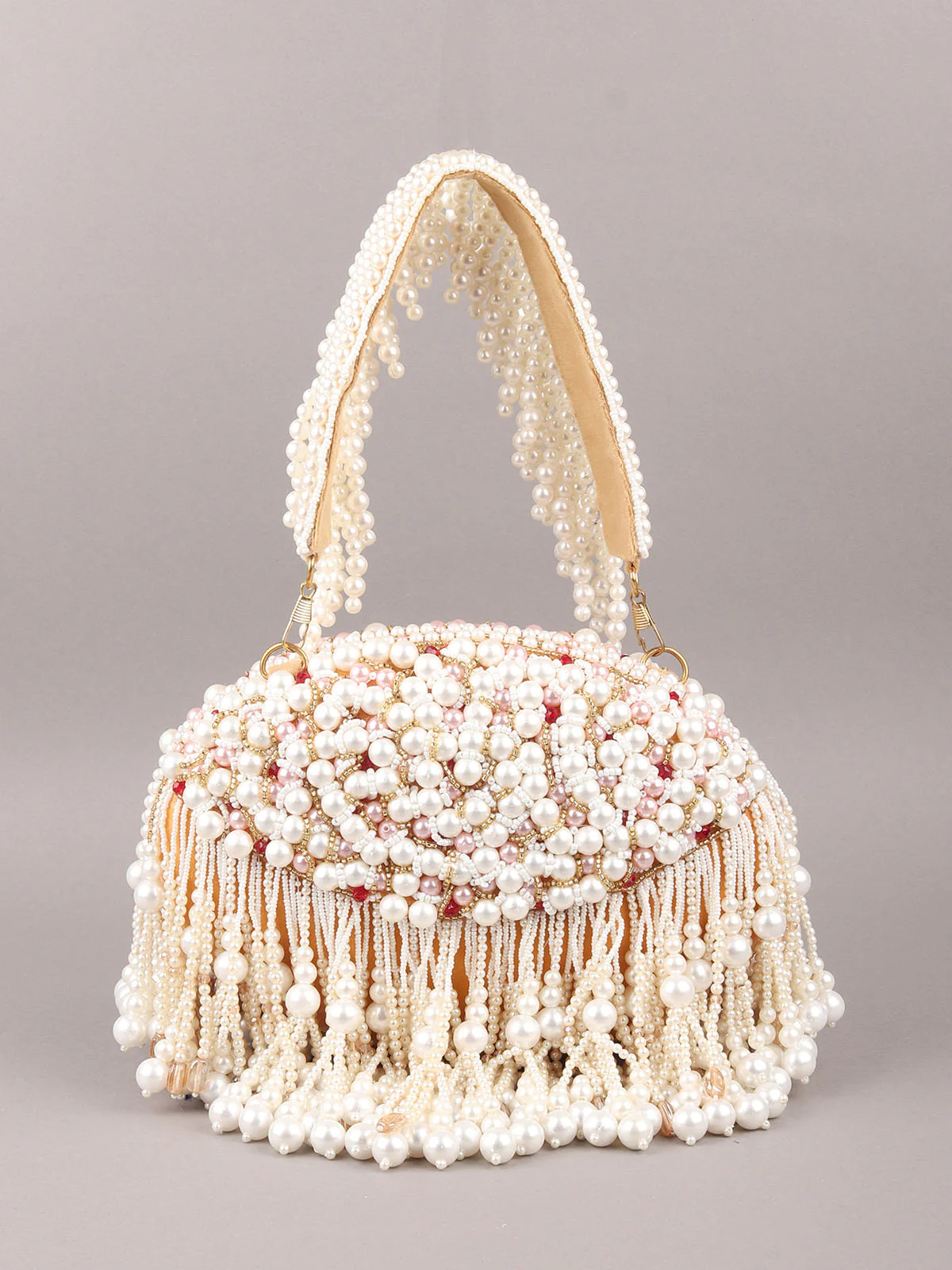 Odette White Embroidered Clutch With Tassels For Women - Image 3
