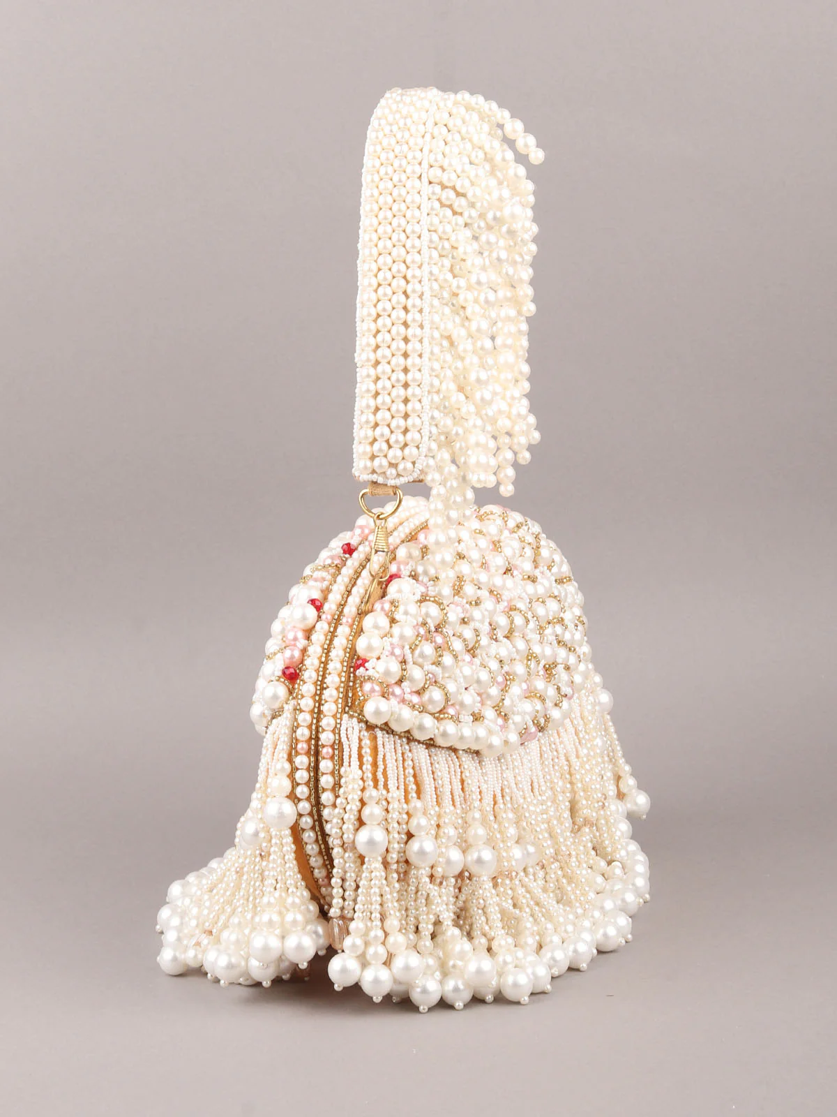 Odette White Embroidered Clutch With Tassels For Women - Image 5