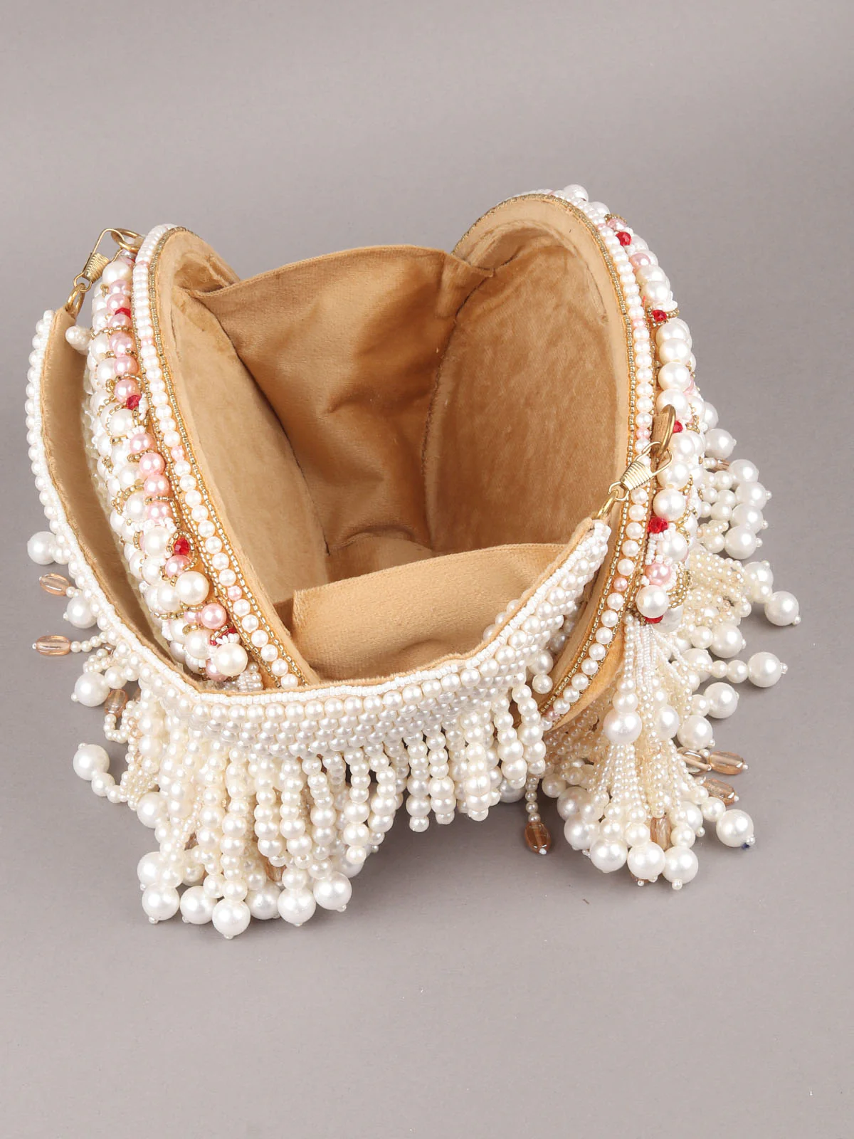 Odette White Embroidered Clutch With Tassels For Women - Image 6