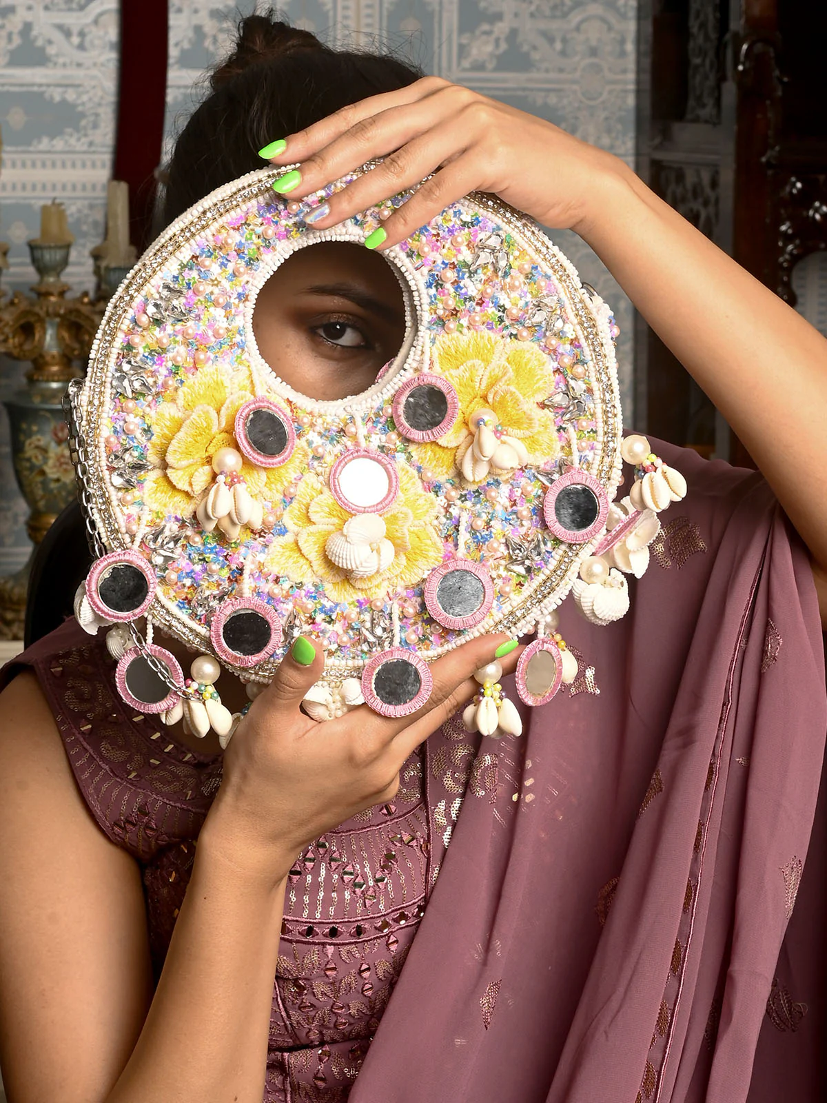 Odette White Embroidered Clutches For Women - Image 2