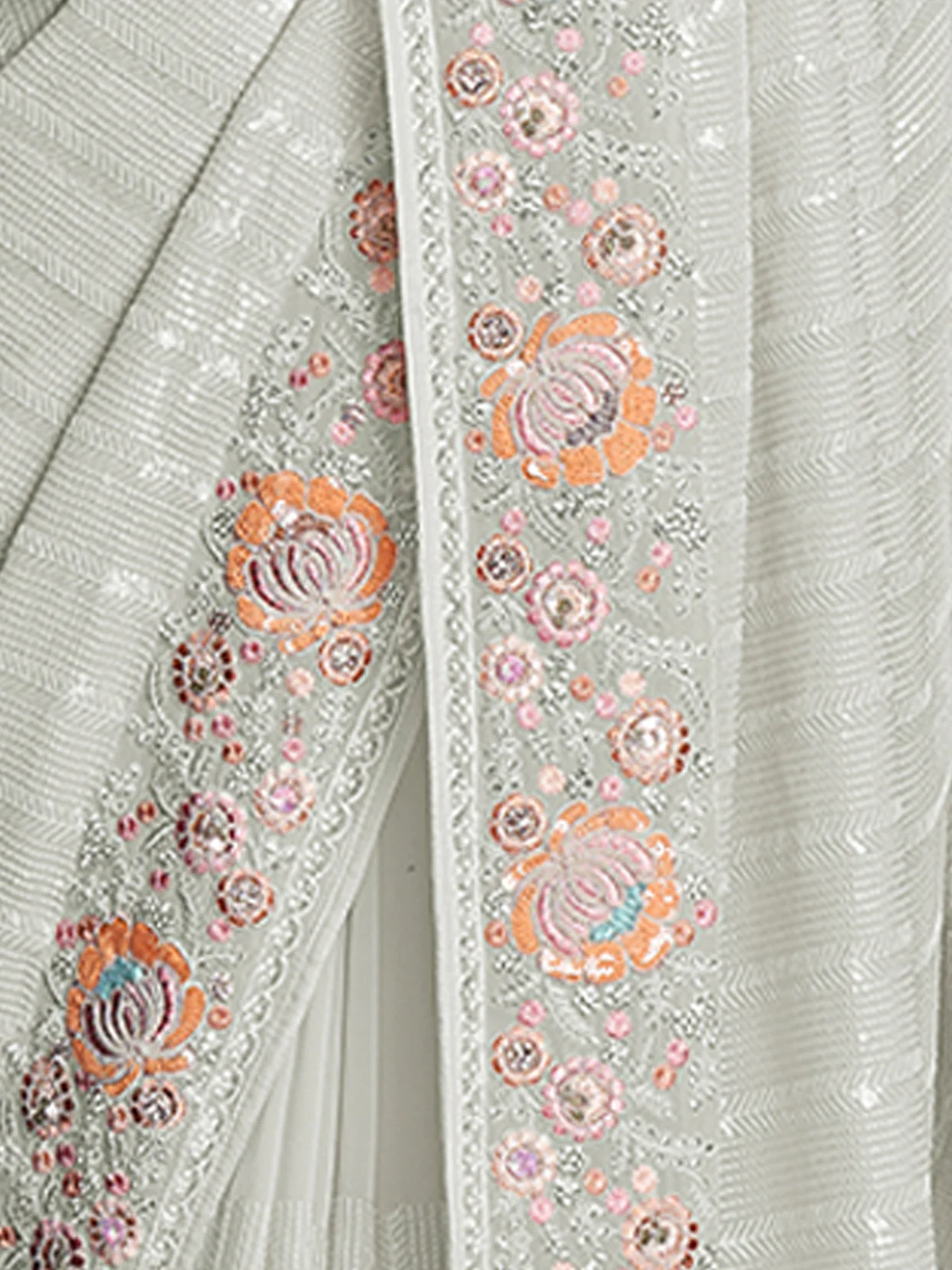Odette White Embroidered Georgette Saree With Unstitched Blouse For Women - Image 8