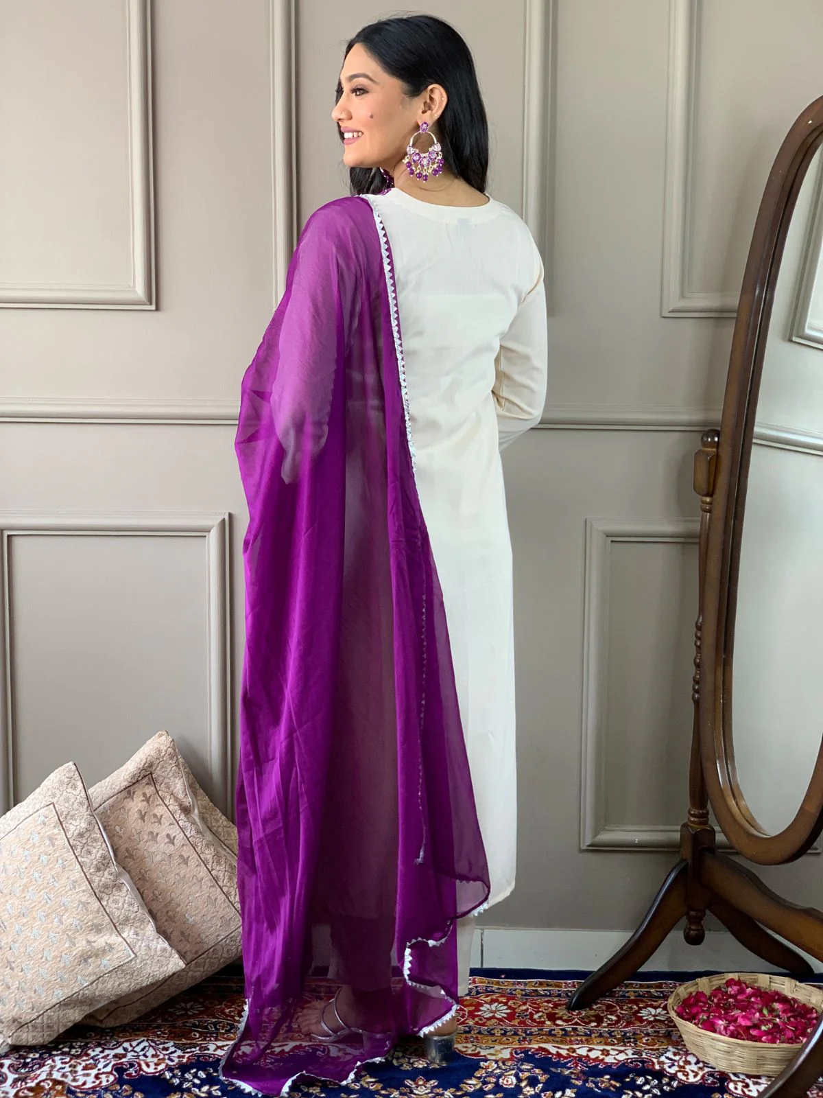 Odette White Embroidered Rayon Stitched Kurta Set For Women - Image 4