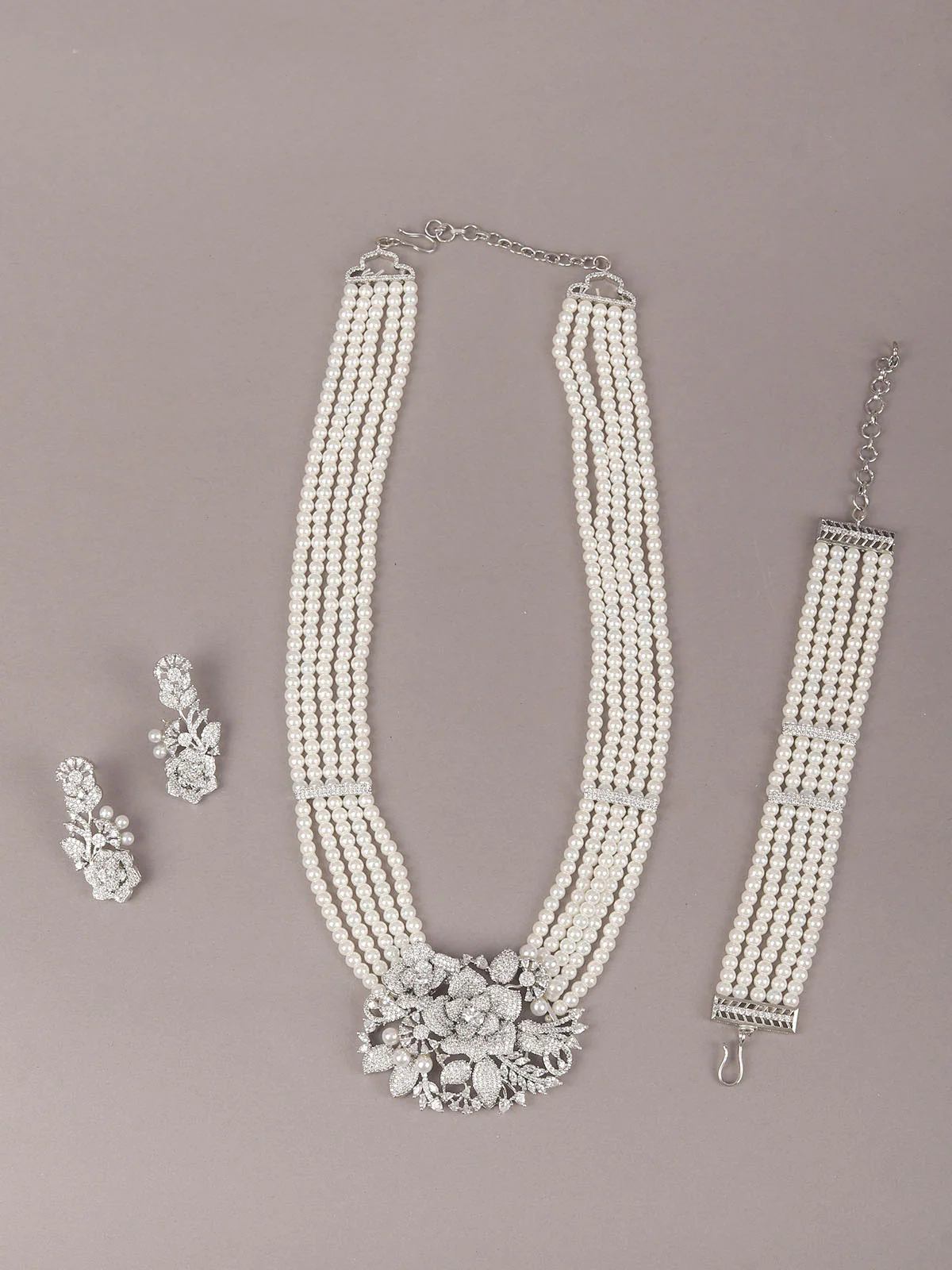 Odette White Faux Pearl Choker Neck Piece With Bracelet For Women - Image 3