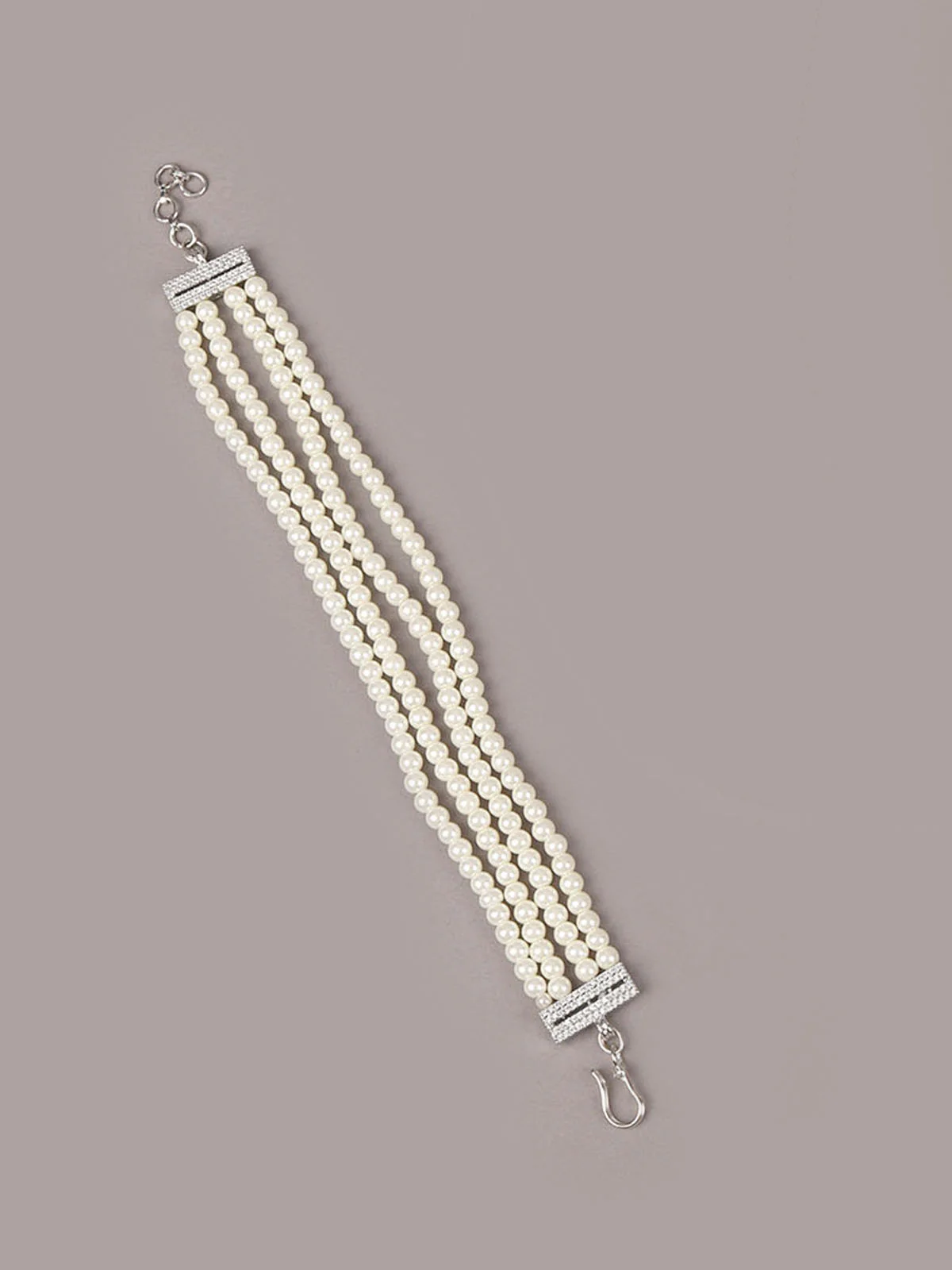 Odette White Faux Pearl Layered Choker Neck Piece With Bracelet For Women - Image 4