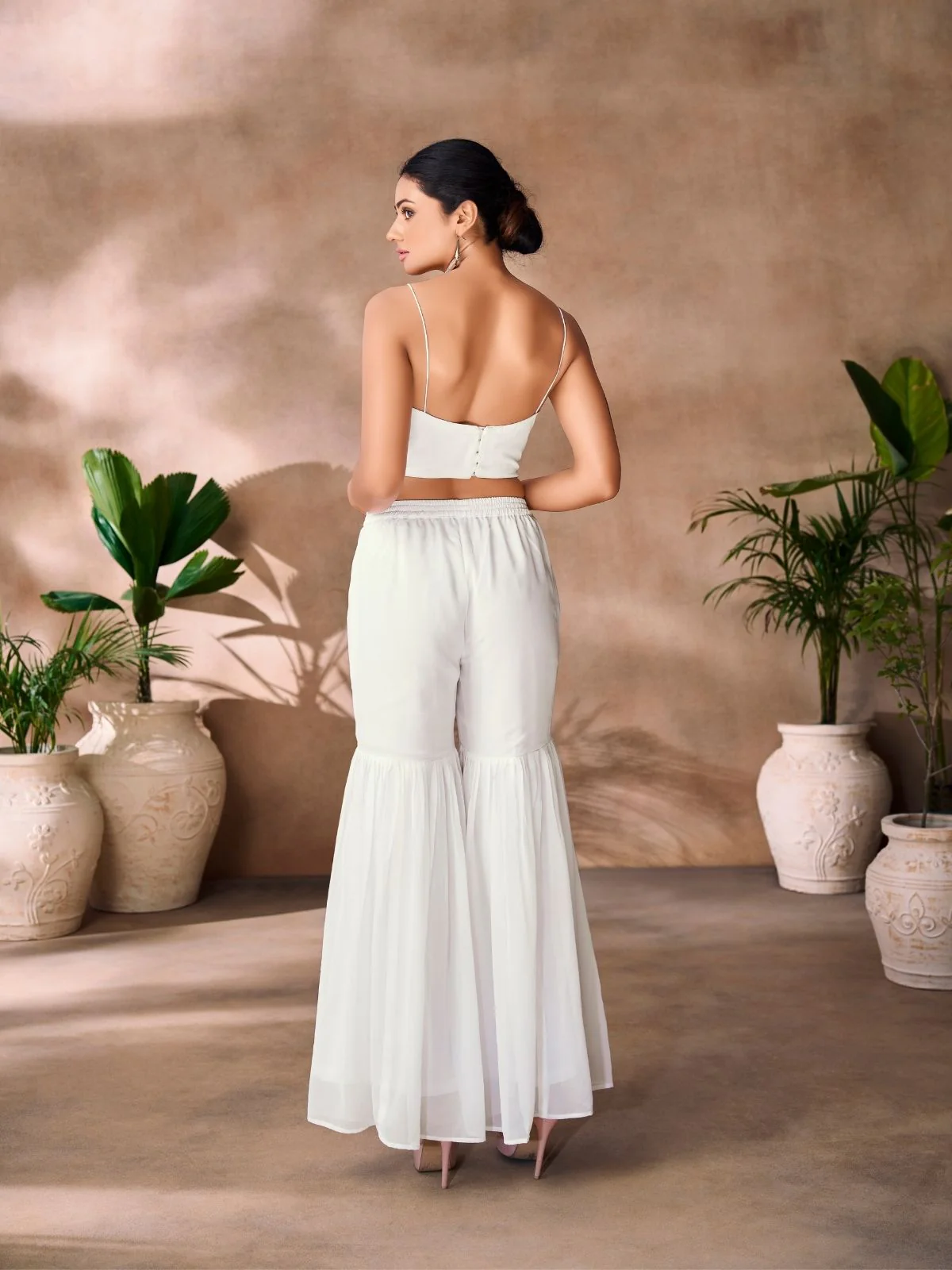 Odette White Georgette Embellished Co-Ord Set For Women - Image 5