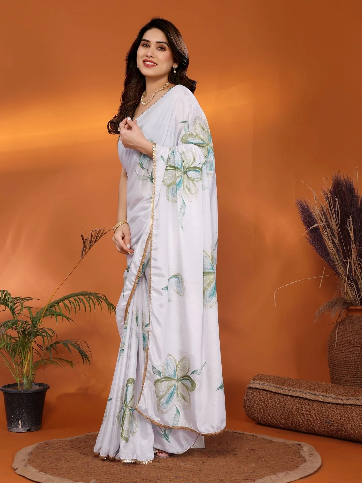 Odette White Georgette Embroidered Saree For Women - Image 2