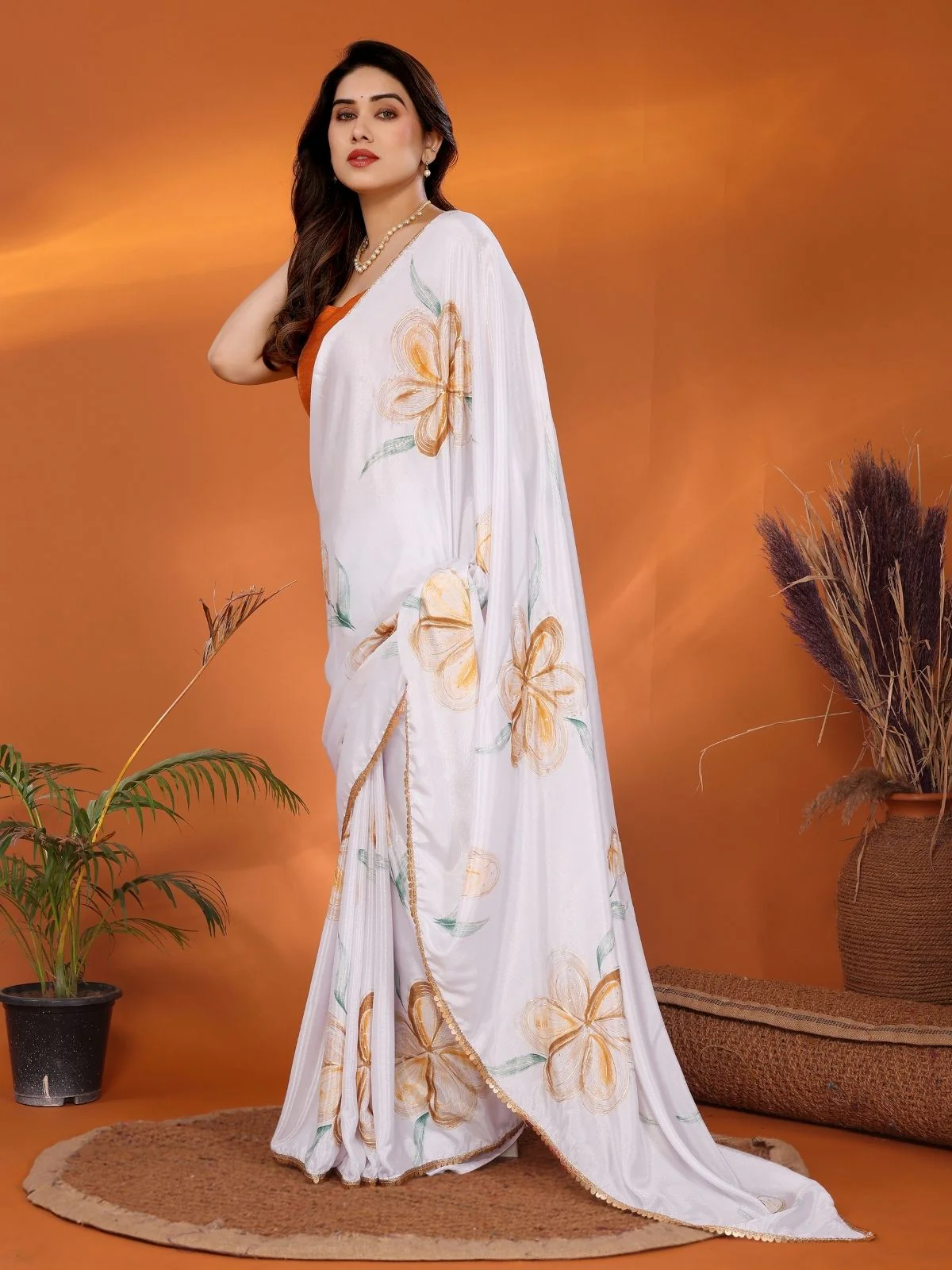 Odette White Georgette Printed Saree For Women - Image 2