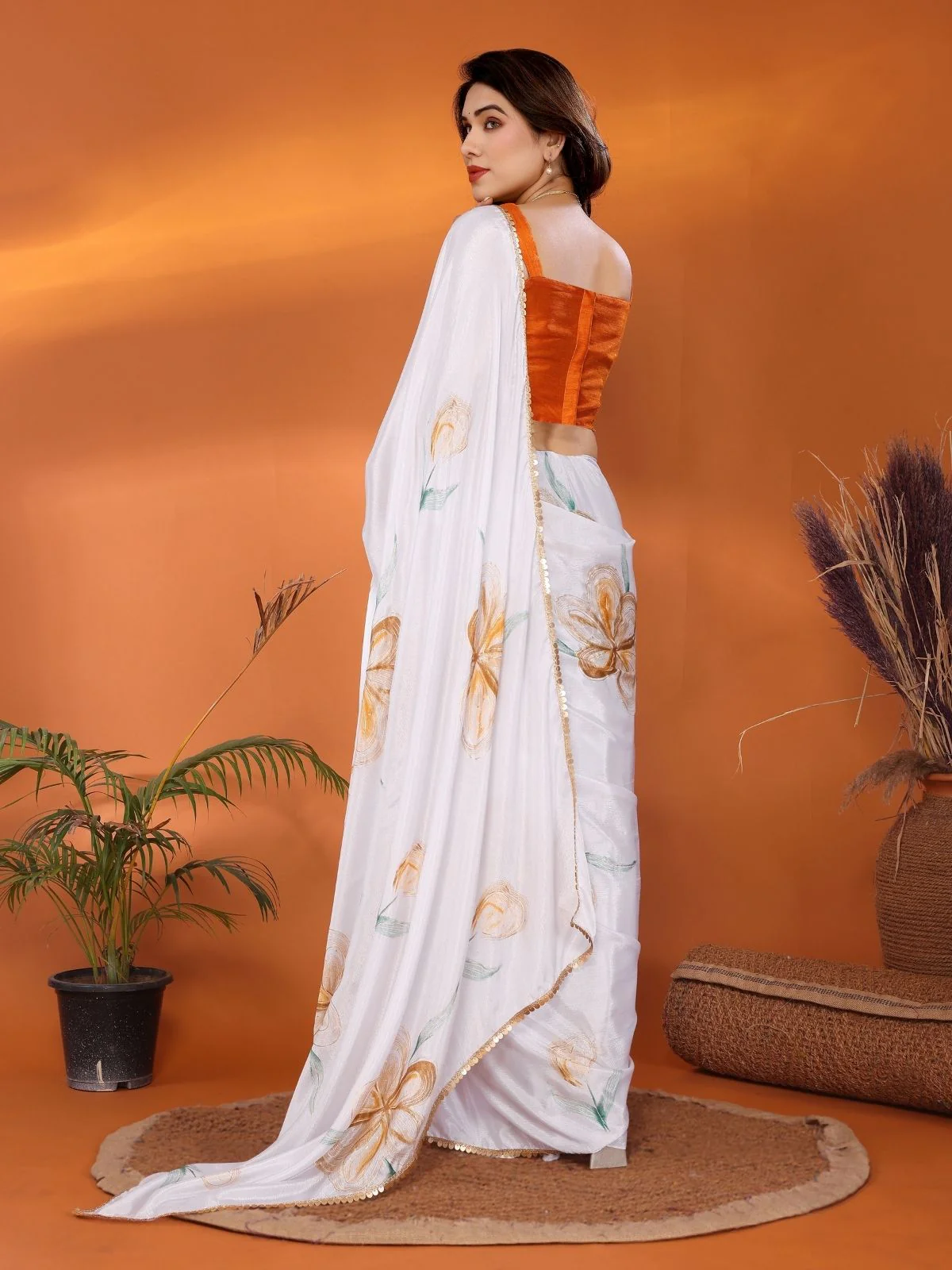 Odette White Georgette Printed Saree For Women - Image 3
