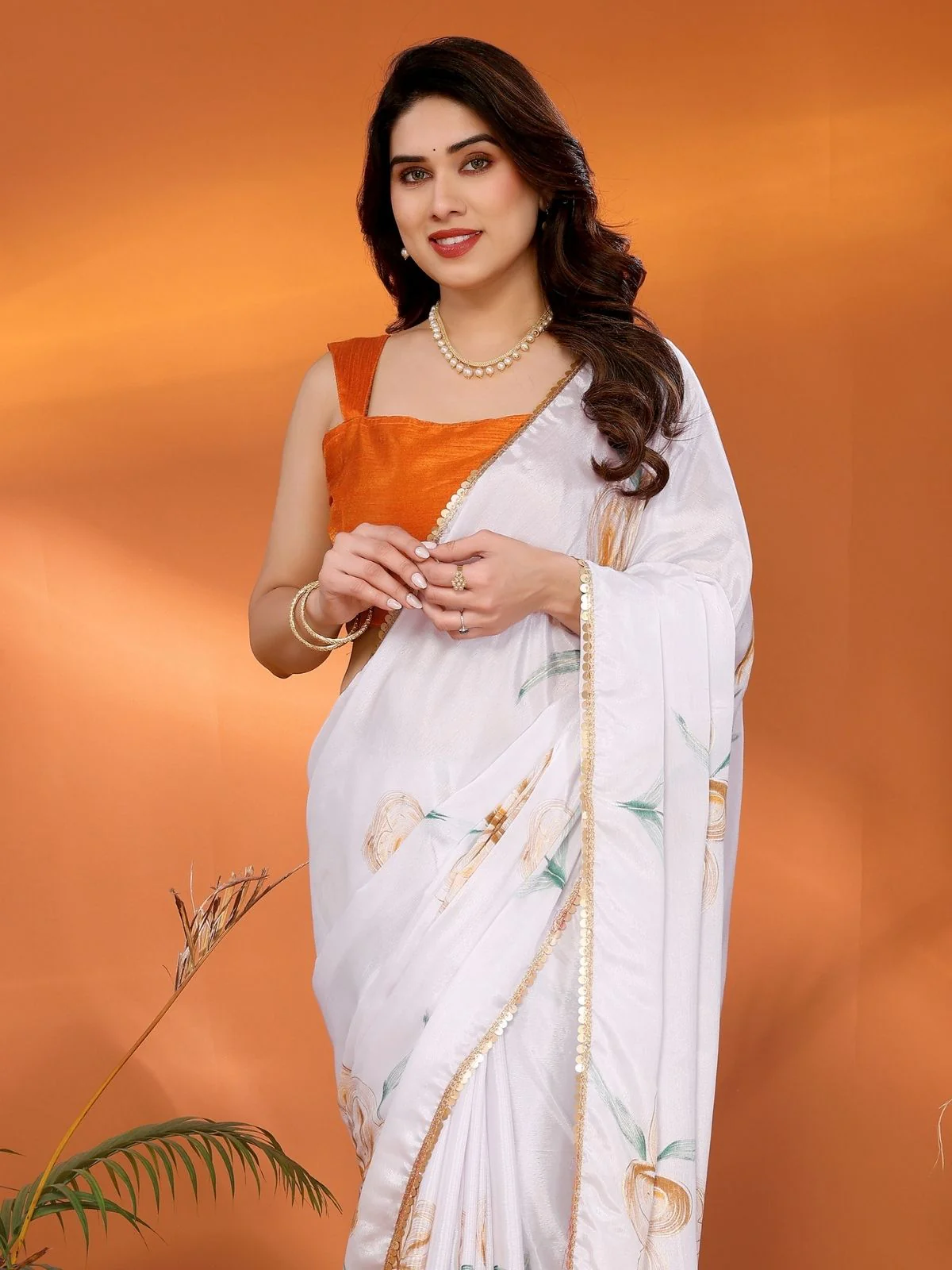 Odette White Georgette Printed Saree For Women - Image 4