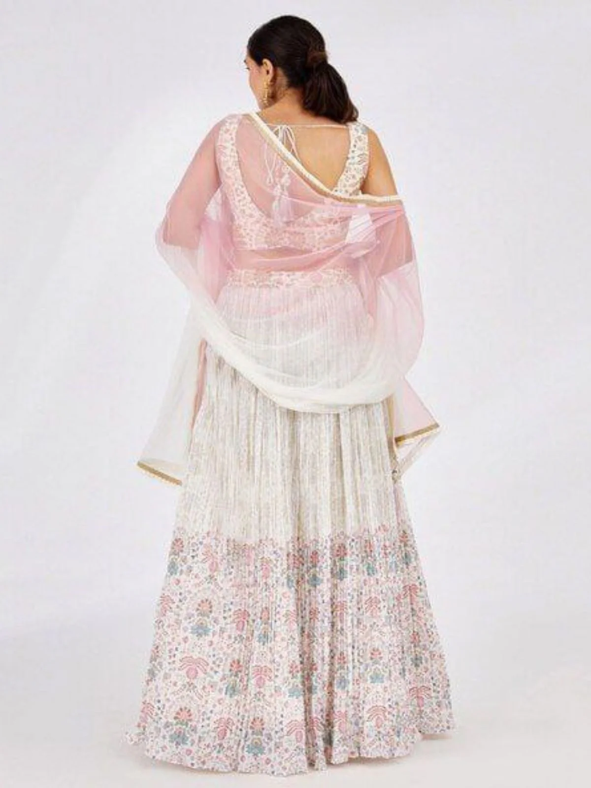 Odette White Georgette Printed Semi Stitched Lehenga For Women - Image 4