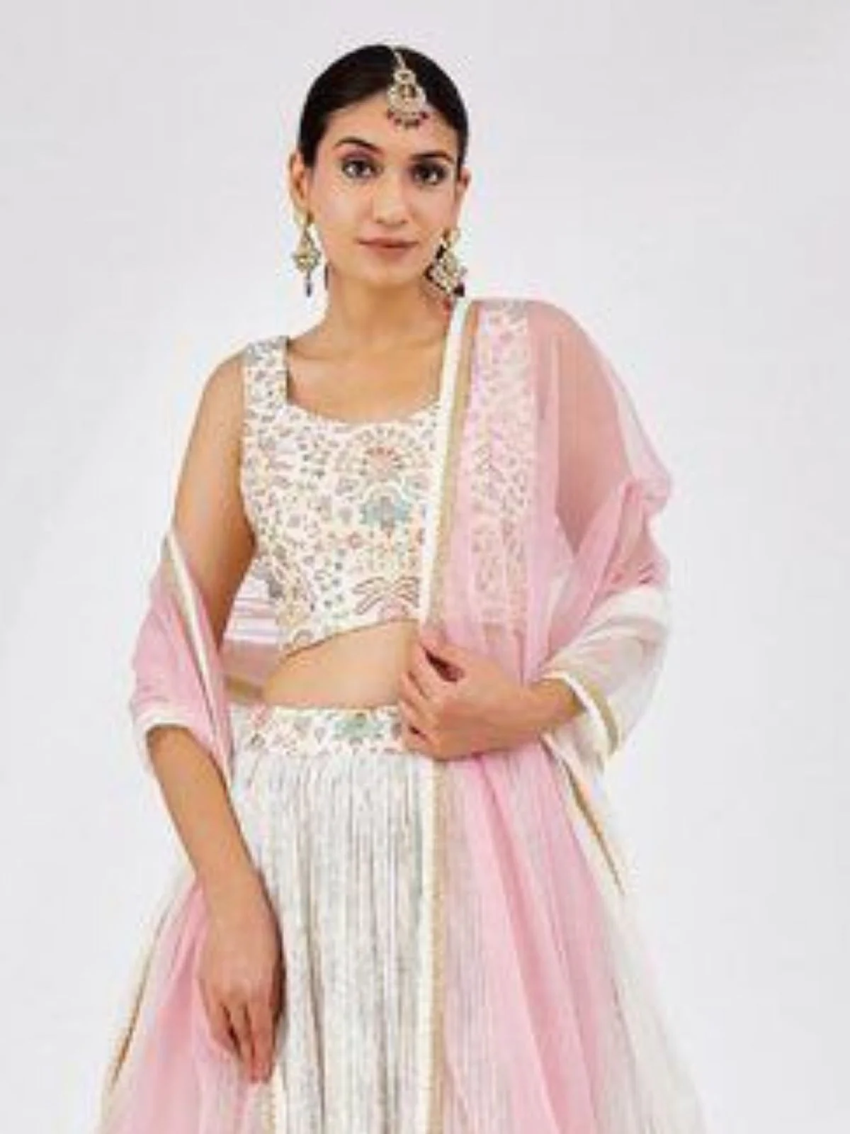 Odette White Georgette Printed Semi Stitched Lehenga For Women - Image 5