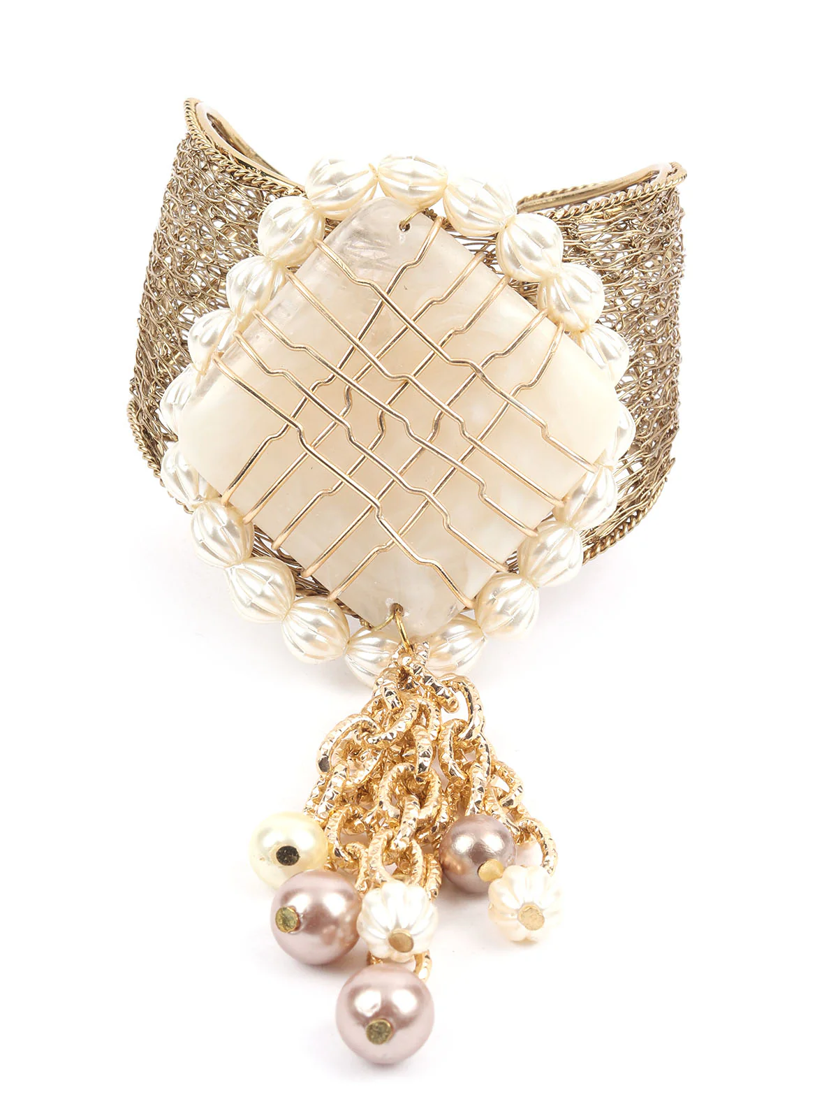 Odette White & Gold Alloy Embellished Bracelet For Women - Image 6