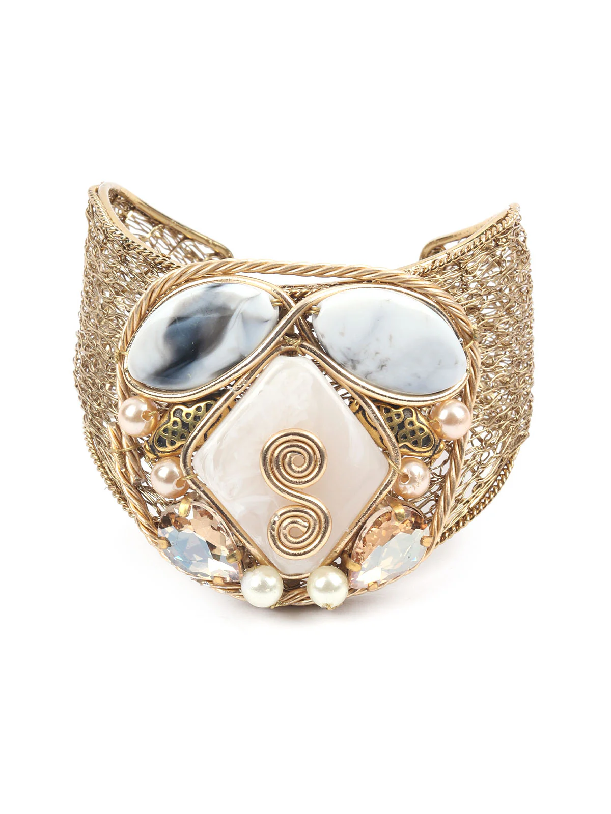 Odette White & Gold Alloy Embellished Bracelet For Women - Image 6