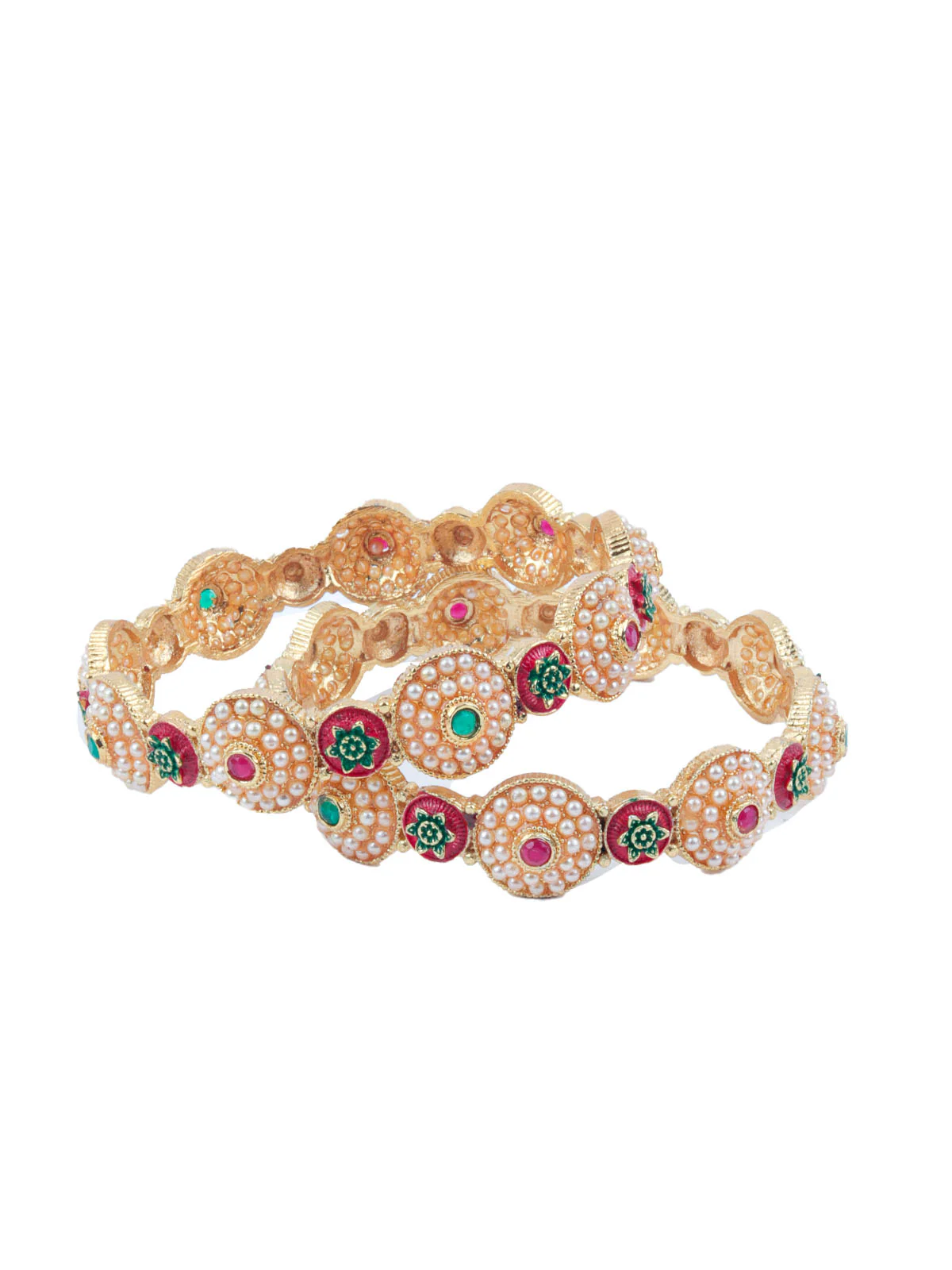 Odette White & Golden Alloy Embellished Bangles For Women - Image 3